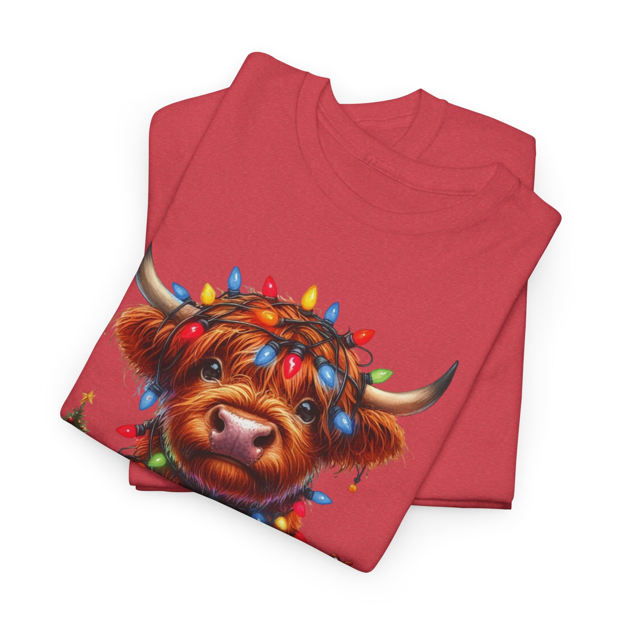 Festive Highland Cow Heavy Cotton Tee - Holiday Cheer