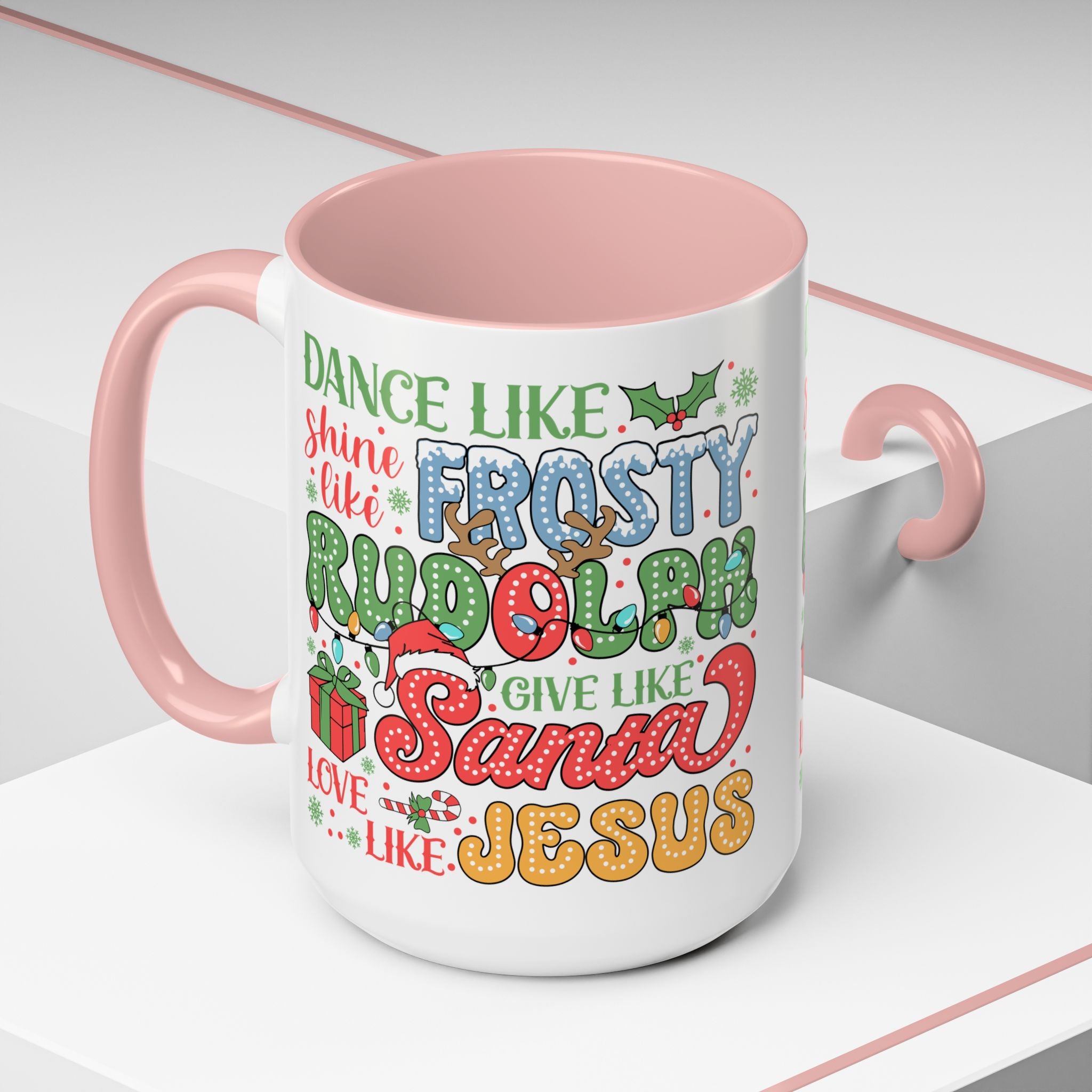 Festive Accent Coffee Mug - Holiday Cheer with Santa & Friends Design