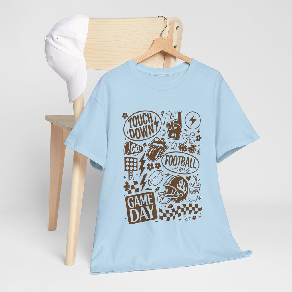 Football Game Day Heavy Cotton Tee with Touchdown Design