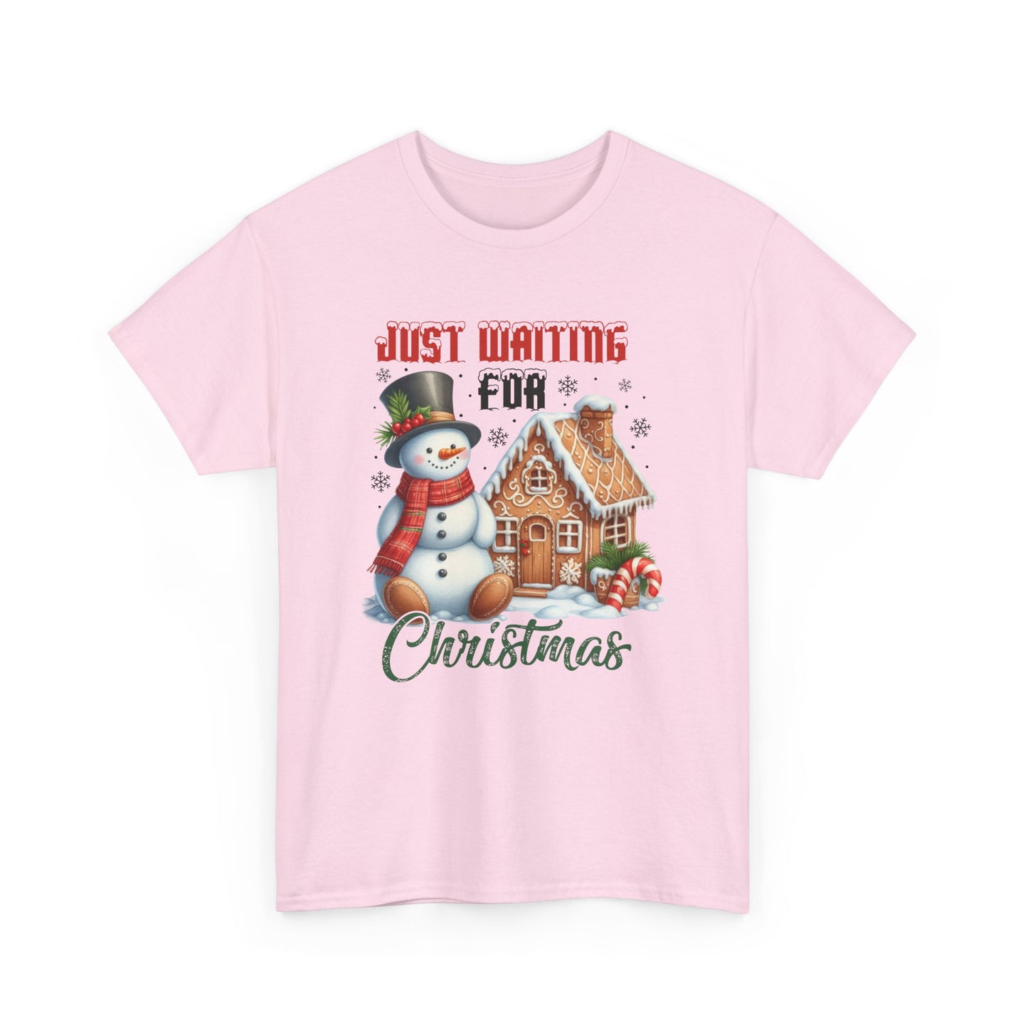 Christmas Snowman Heavy Cotton Tee - 'Just Waiting for Christmas'
