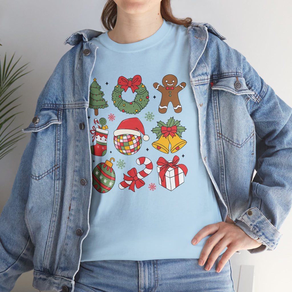 Festive Holiday Heavy Cotton Tee - Christmas Cheer Design