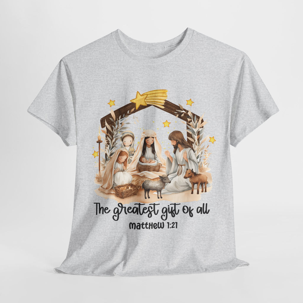 The Greatest Gift of All Heavy Cotton Tee - Christmas Nativity Design
