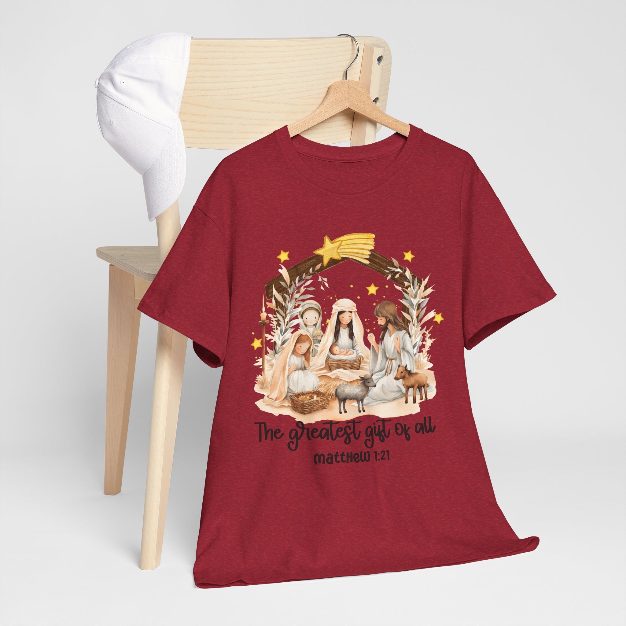 The Greatest Gift of All Heavy Cotton Tee - Christmas Nativity Design