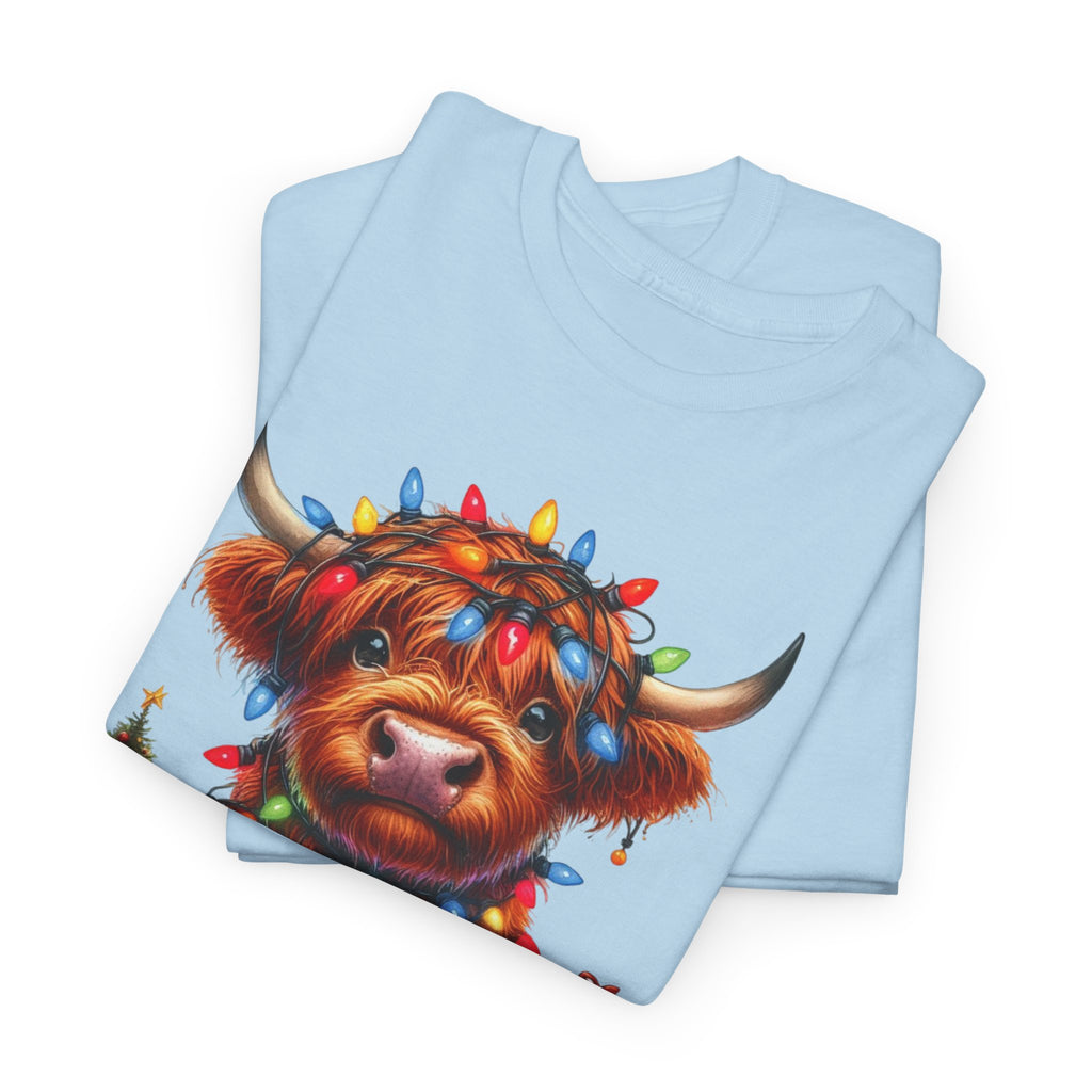 Festive Highland Cow Heavy Cotton Tee - Holiday Cheer