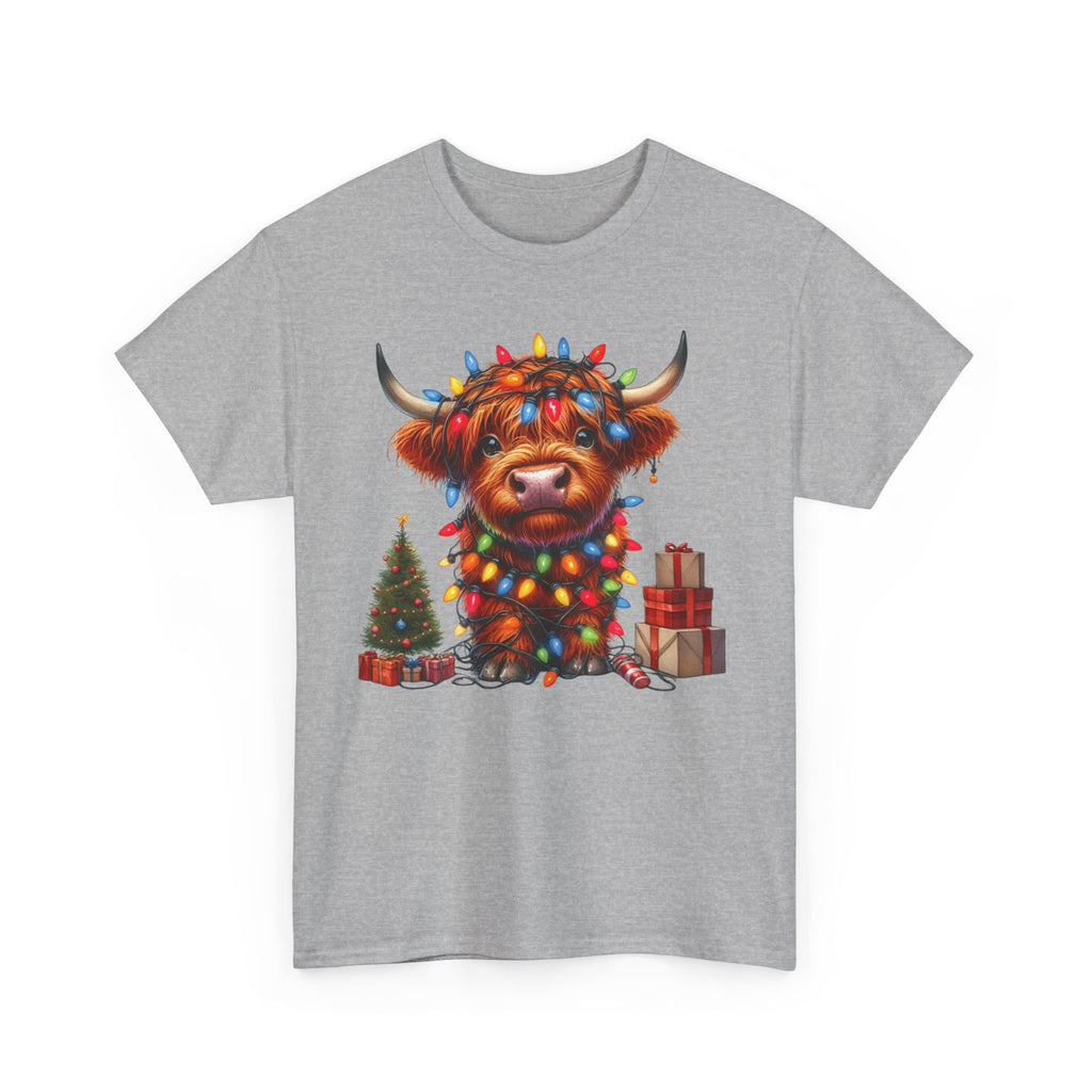 Festive Highland Cow Heavy Cotton Tee - Holiday Cheer