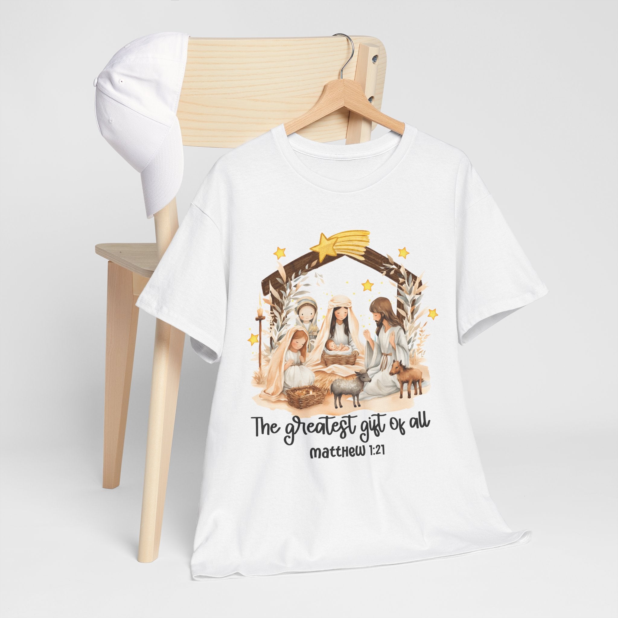 The Greatest Gift of All Heavy Cotton Tee - Christmas Nativity Design