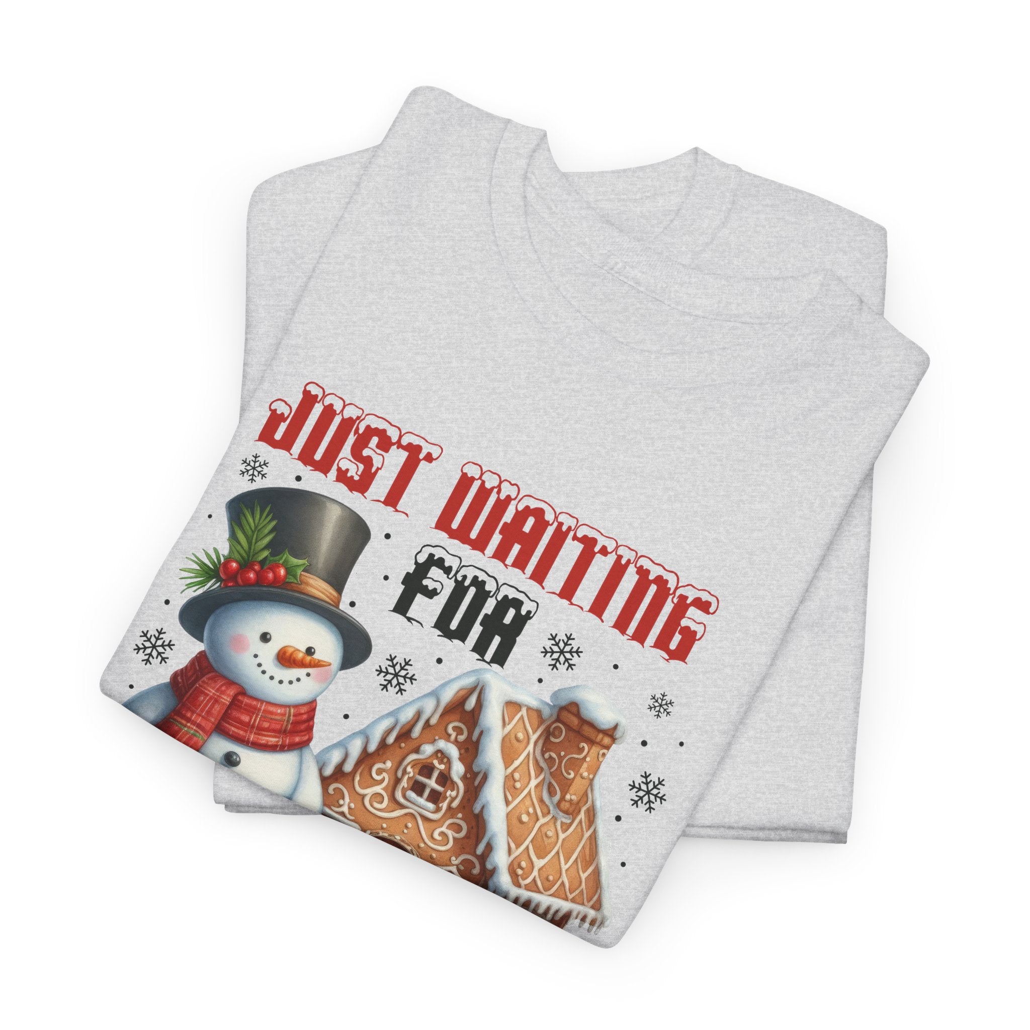 Christmas Snowman Heavy Cotton Tee - 'Just Waiting for Christmas'