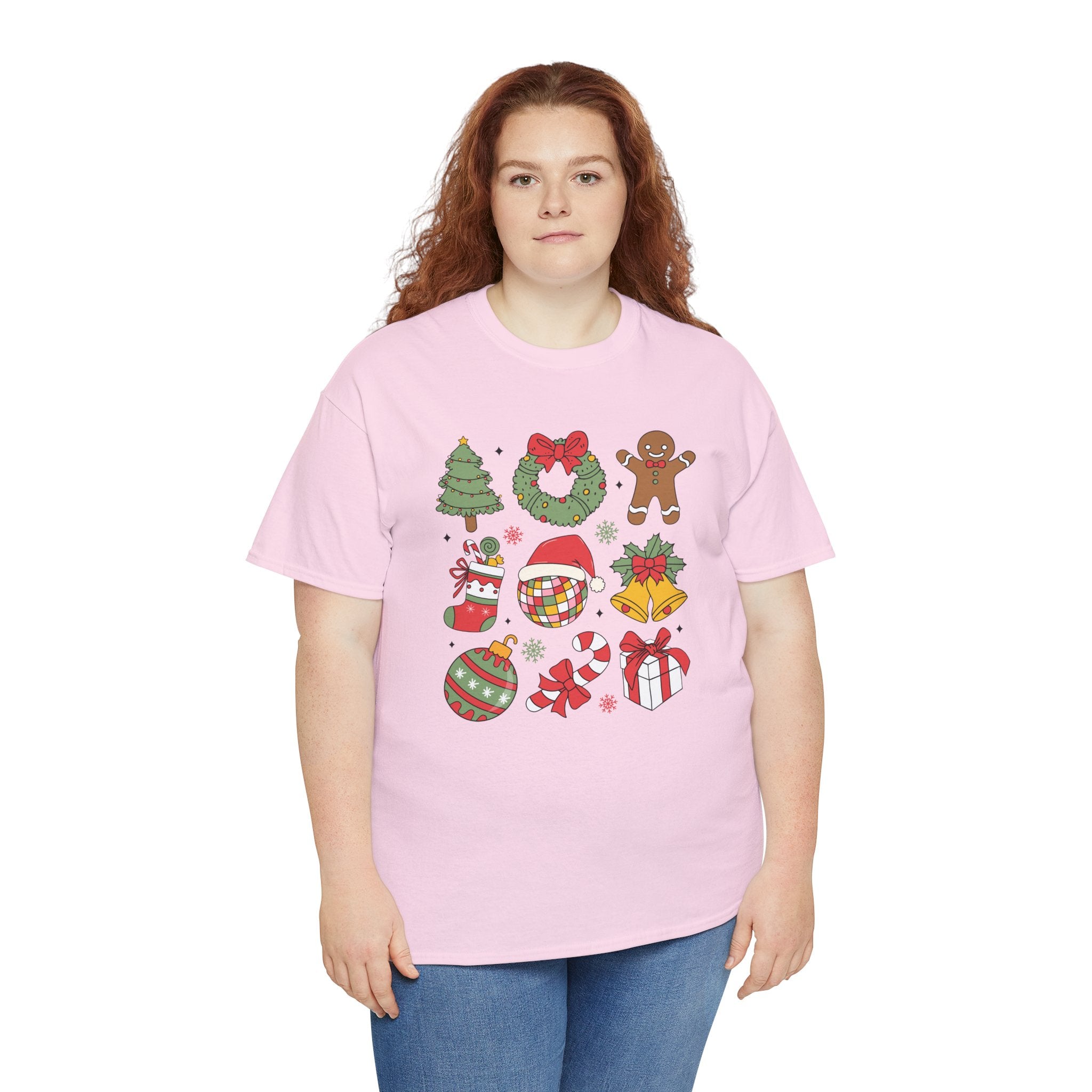 Festive Holiday Heavy Cotton Tee - Christmas Cheer Design