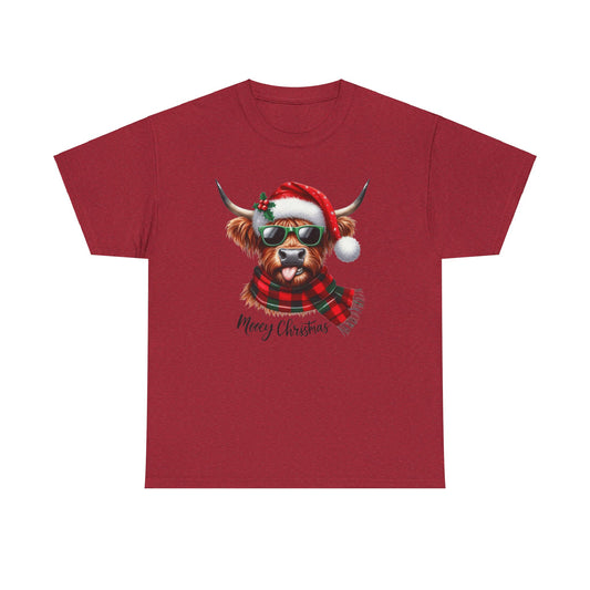 Merry Christmas Highland Cow Tee - Heavy Cotton Shirt
