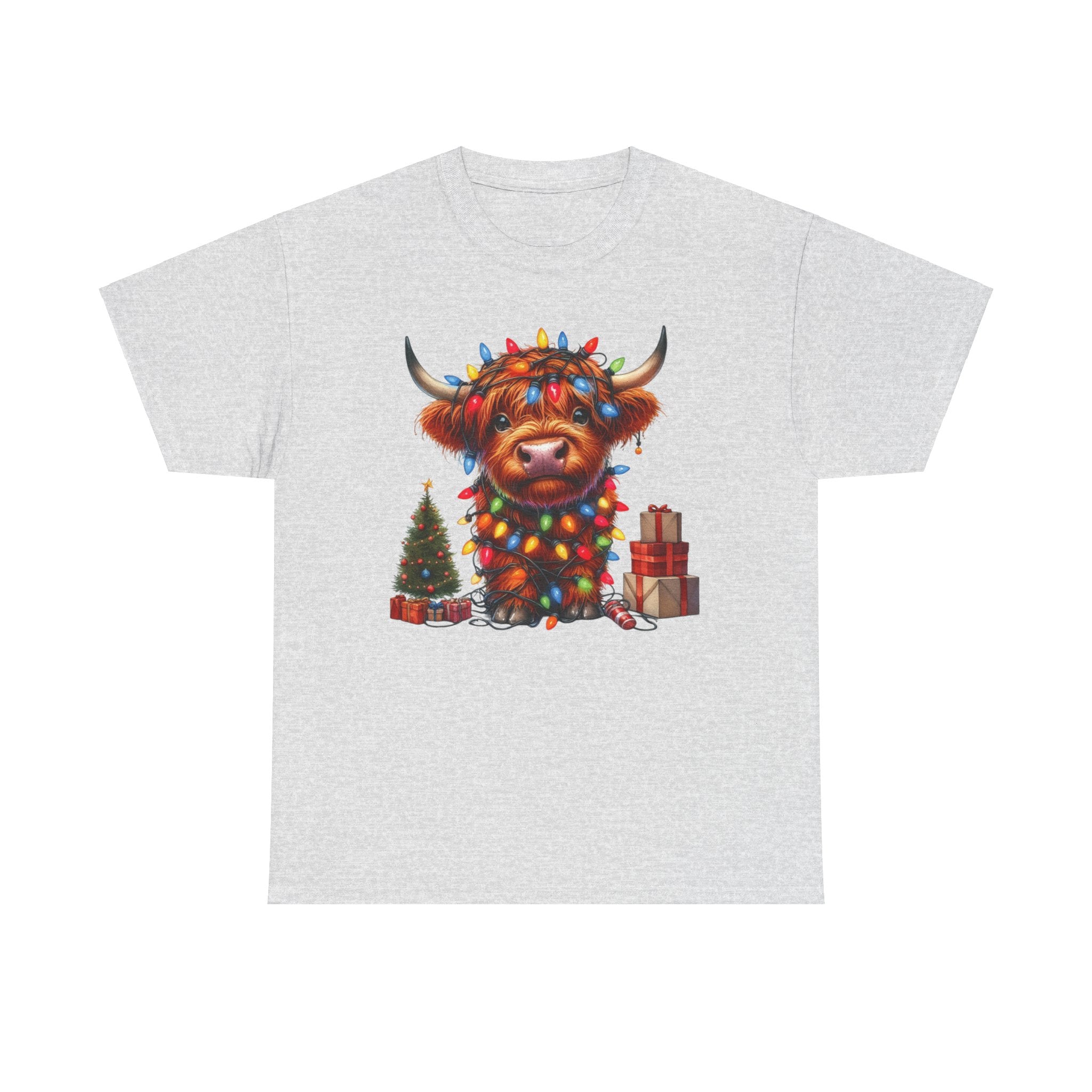 Festive Highland Cow Heavy Cotton Tee - Holiday Cheer