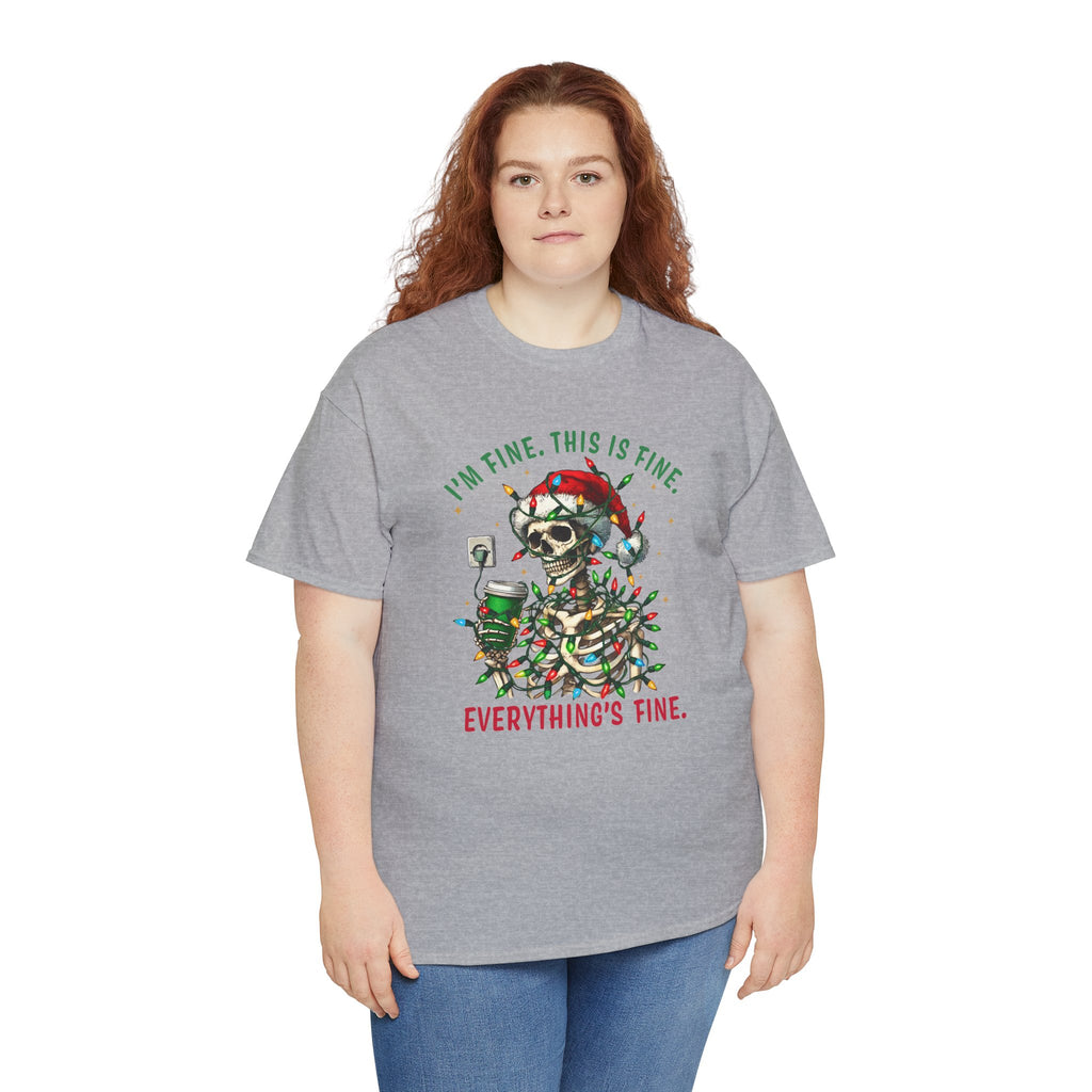Funny Christmas Skeleton Tee - 'I'm Fine, This is Fine' Holiday T-Shirt