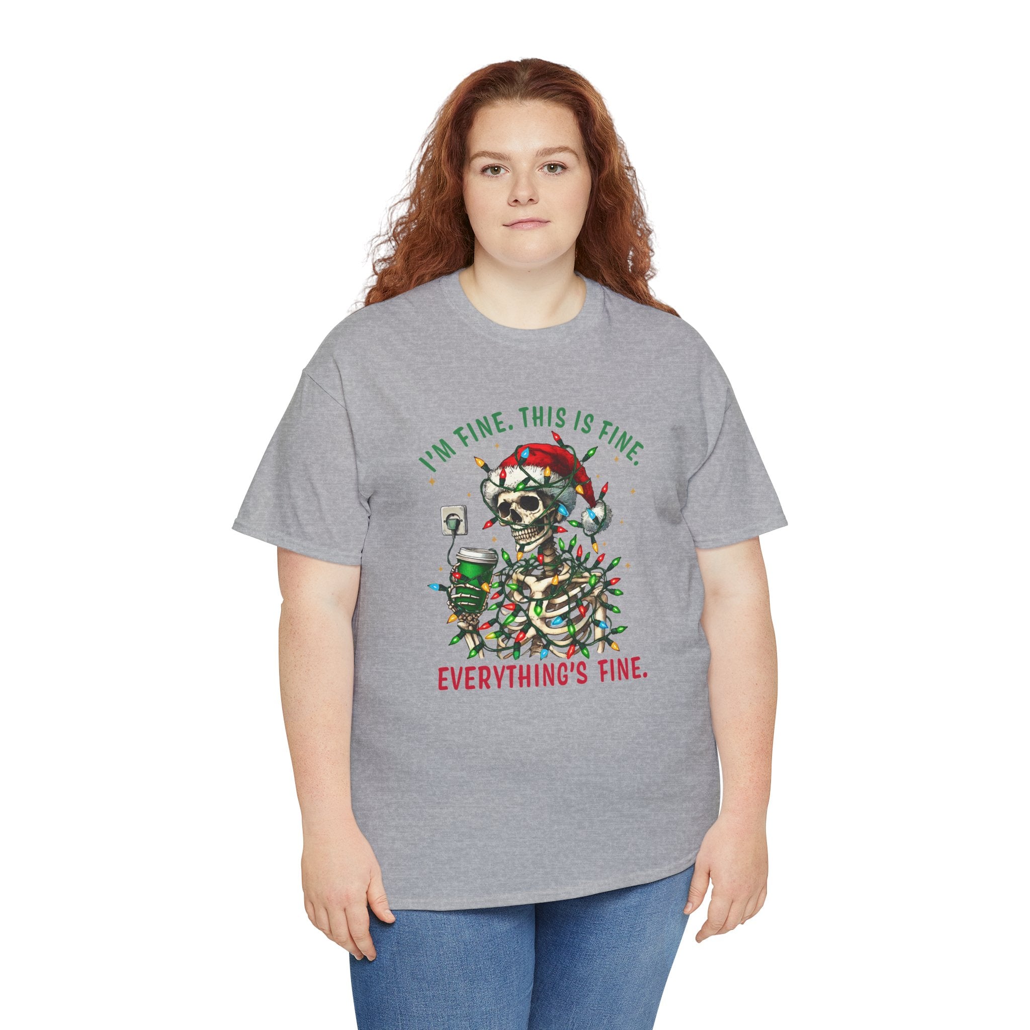 Funny Christmas Skeleton Tee - 'I'm Fine, This is Fine' Holiday T-Shirt
