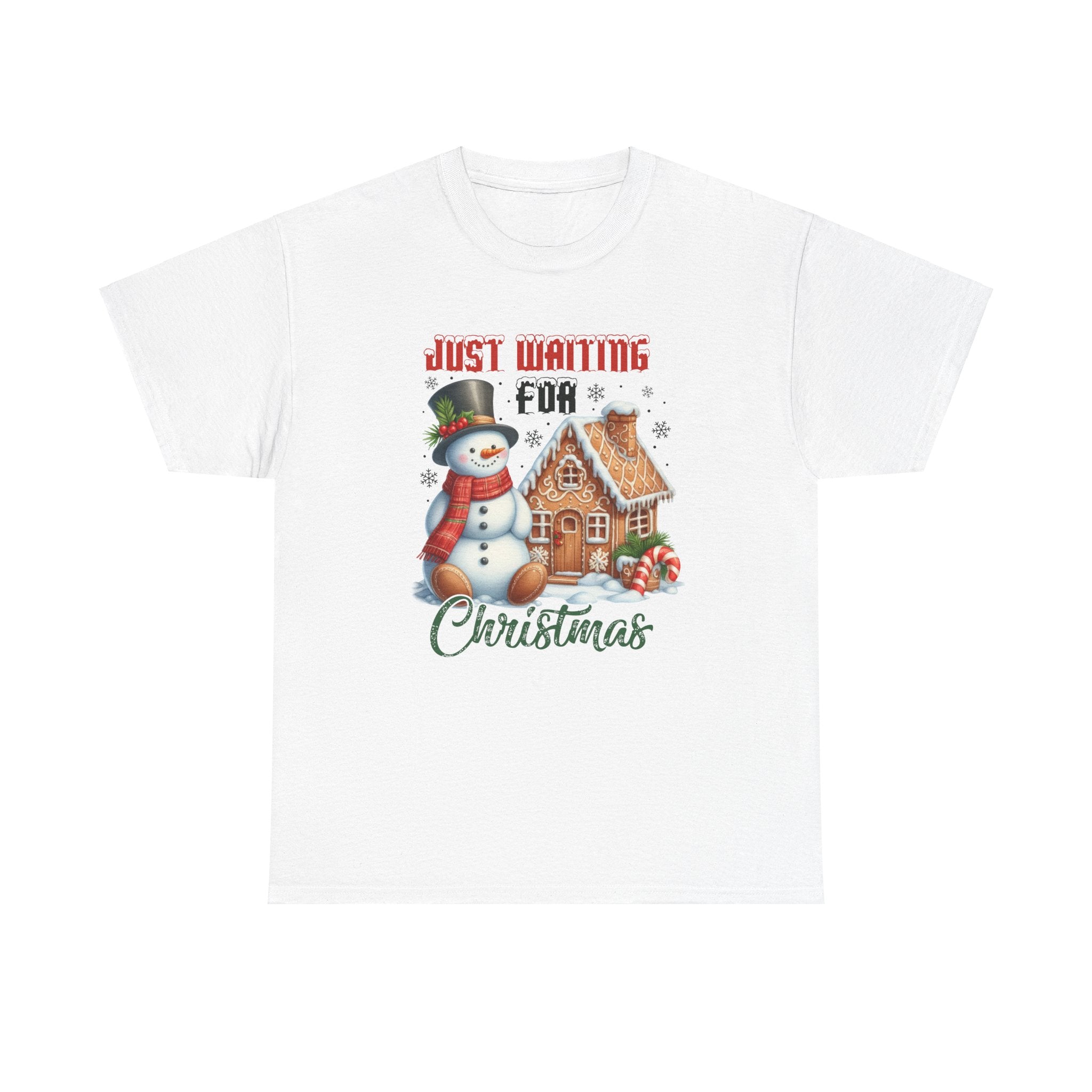 Christmas Snowman Heavy Cotton Tee - 'Just Waiting for Christmas'