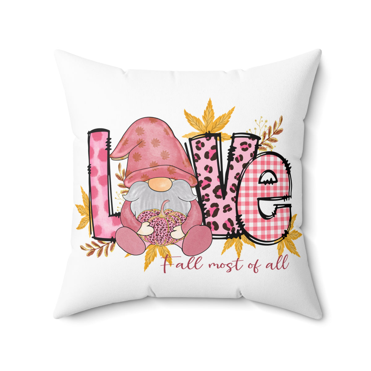 Fall Gnome 'Love' Decorative Pillow - Autumn Accent Throw Cushion