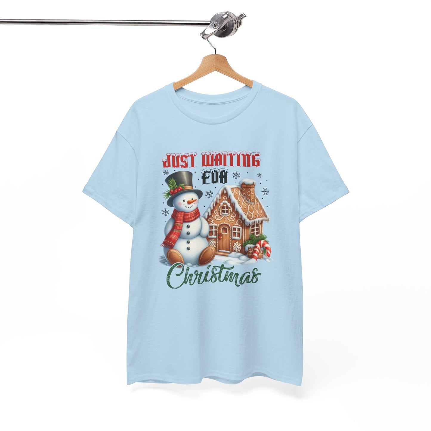 Christmas Snowman Heavy Cotton Tee - 'Just Waiting for Christmas'