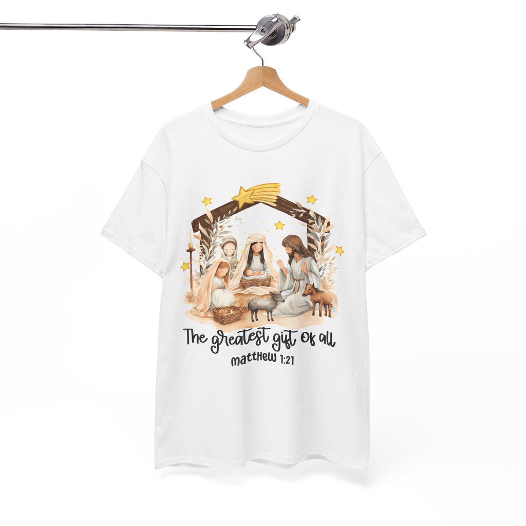 The Greatest Gift of All Heavy Cotton Tee - Christmas Nativity Design