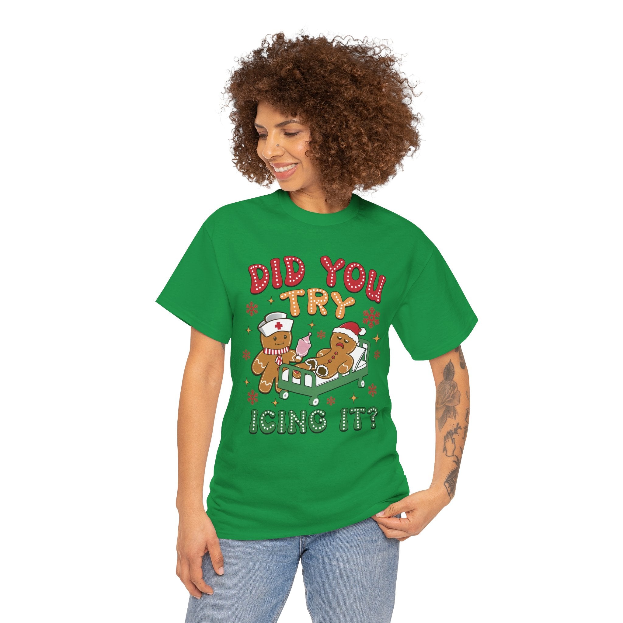 Playful Holiday Heavy Cotton Tee - 'Did You Try Icing It?'