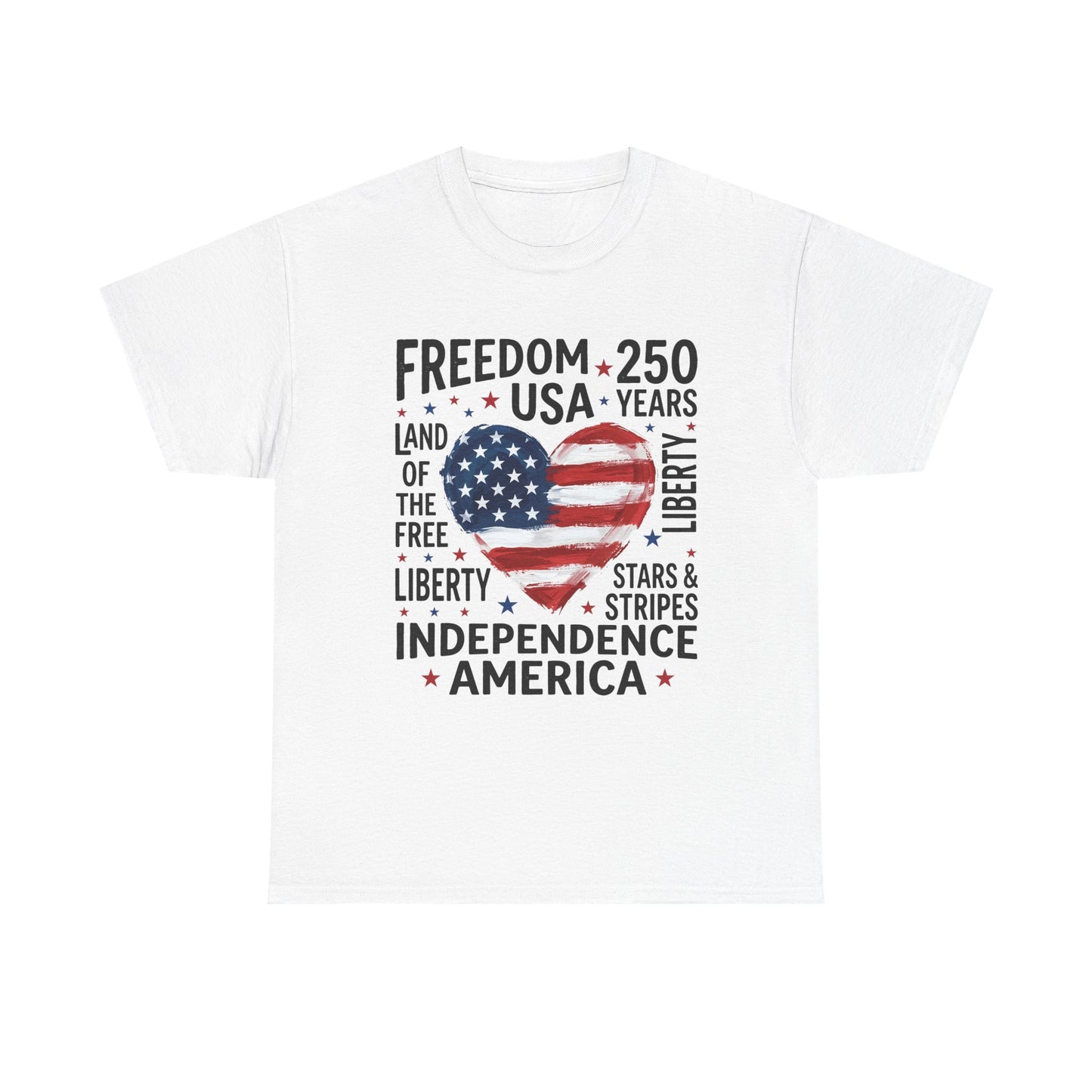 Independence America T-Shirt – Freedom 250 USA Heart Flag Design