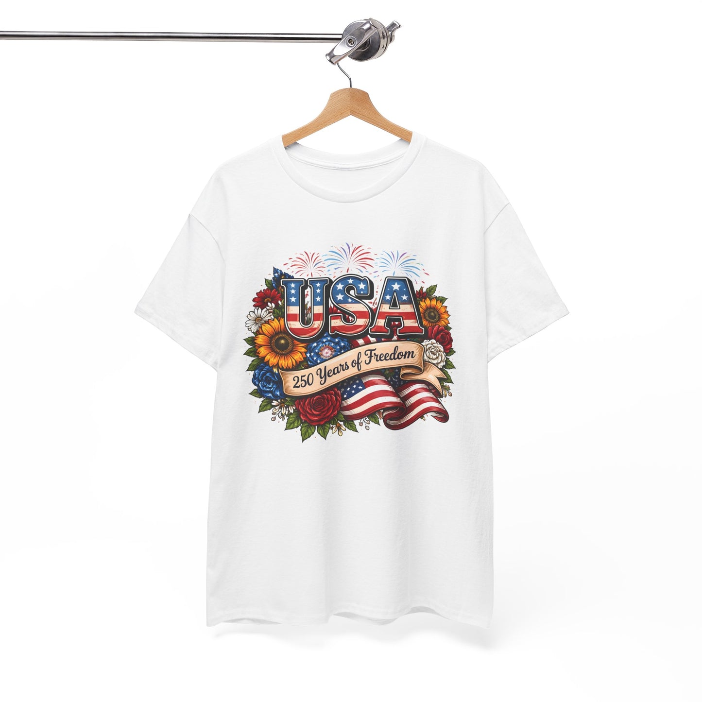 USA 250 Years of Freedom Patriotic Flag & Sunflower Graphic