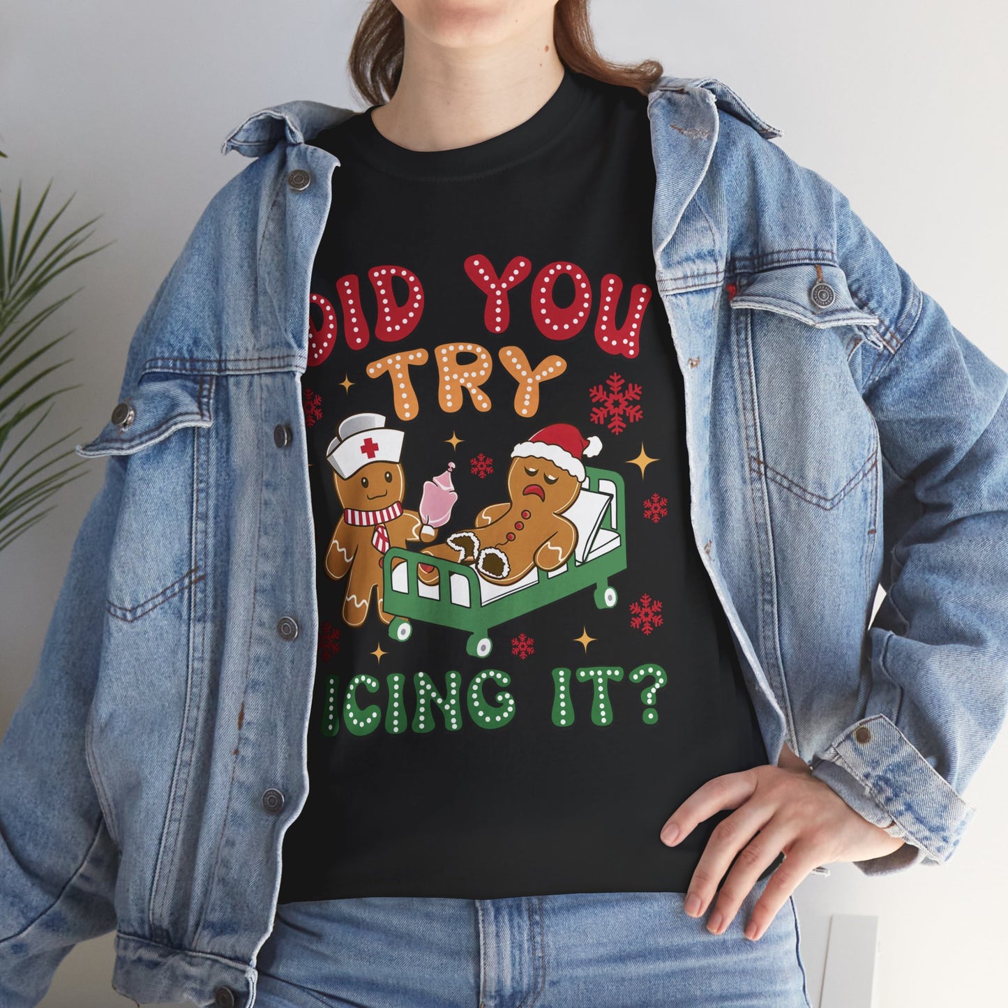 Playful Holiday Heavy Cotton Tee - 'Did You Try Icing It?'