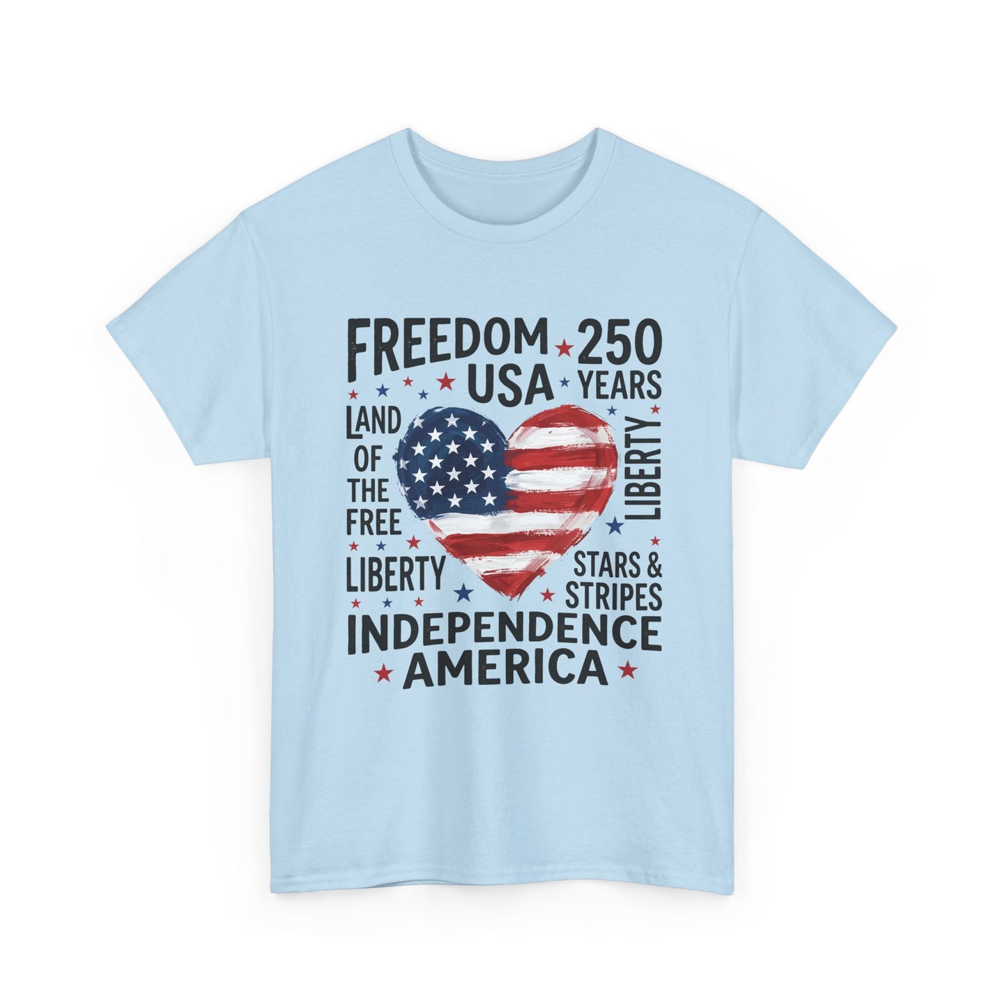 Independence America T-Shirt – Freedom 250 USA Heart Flag Design