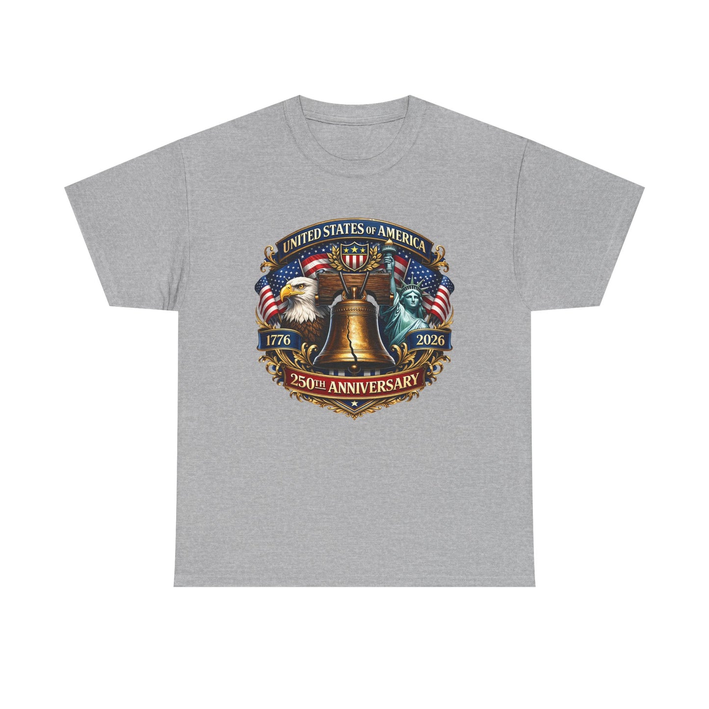 Liberty 250th Anniversary T-Shirt — USA Eagle, Liberty Bell & Statue of Liberty Graphic