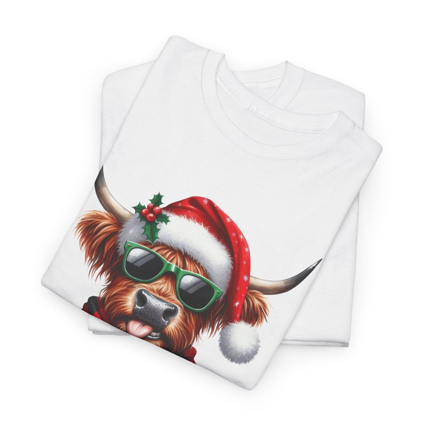 Merry Christmas Highland Cow Tee - Heavy Cotton Shirt