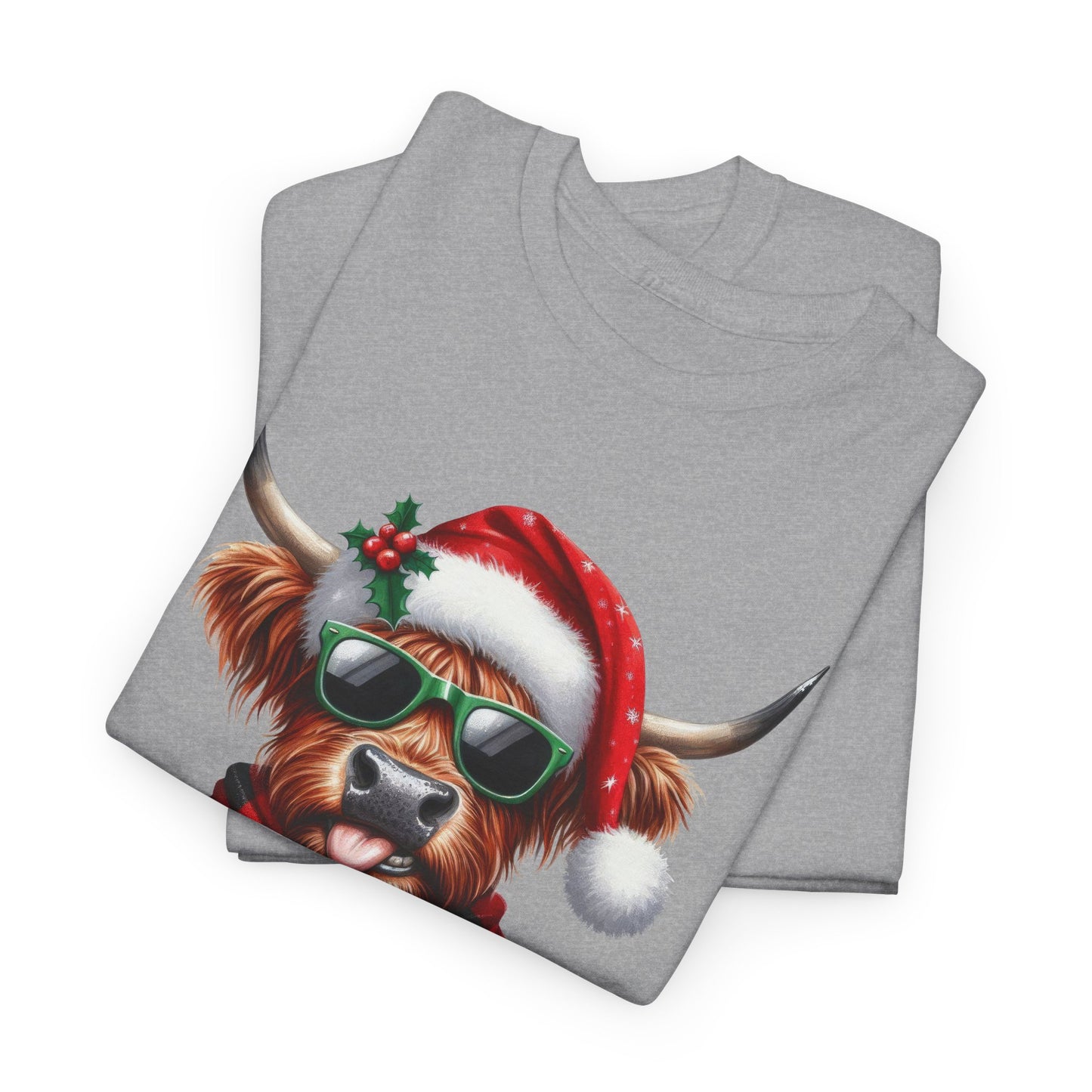 Merry Christmas Highland Cow Tee - Heavy Cotton Shirt