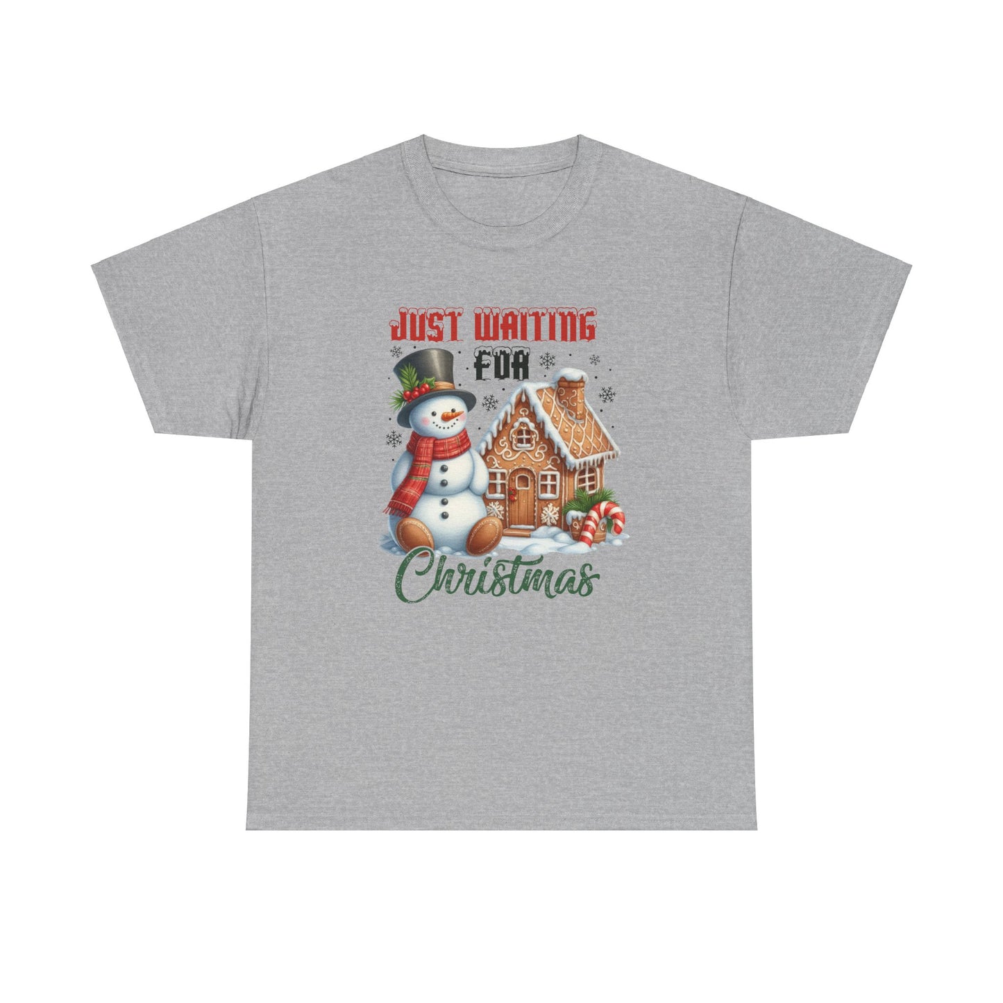 Christmas Snowman Heavy Cotton Tee - 'Just Waiting for Christmas'