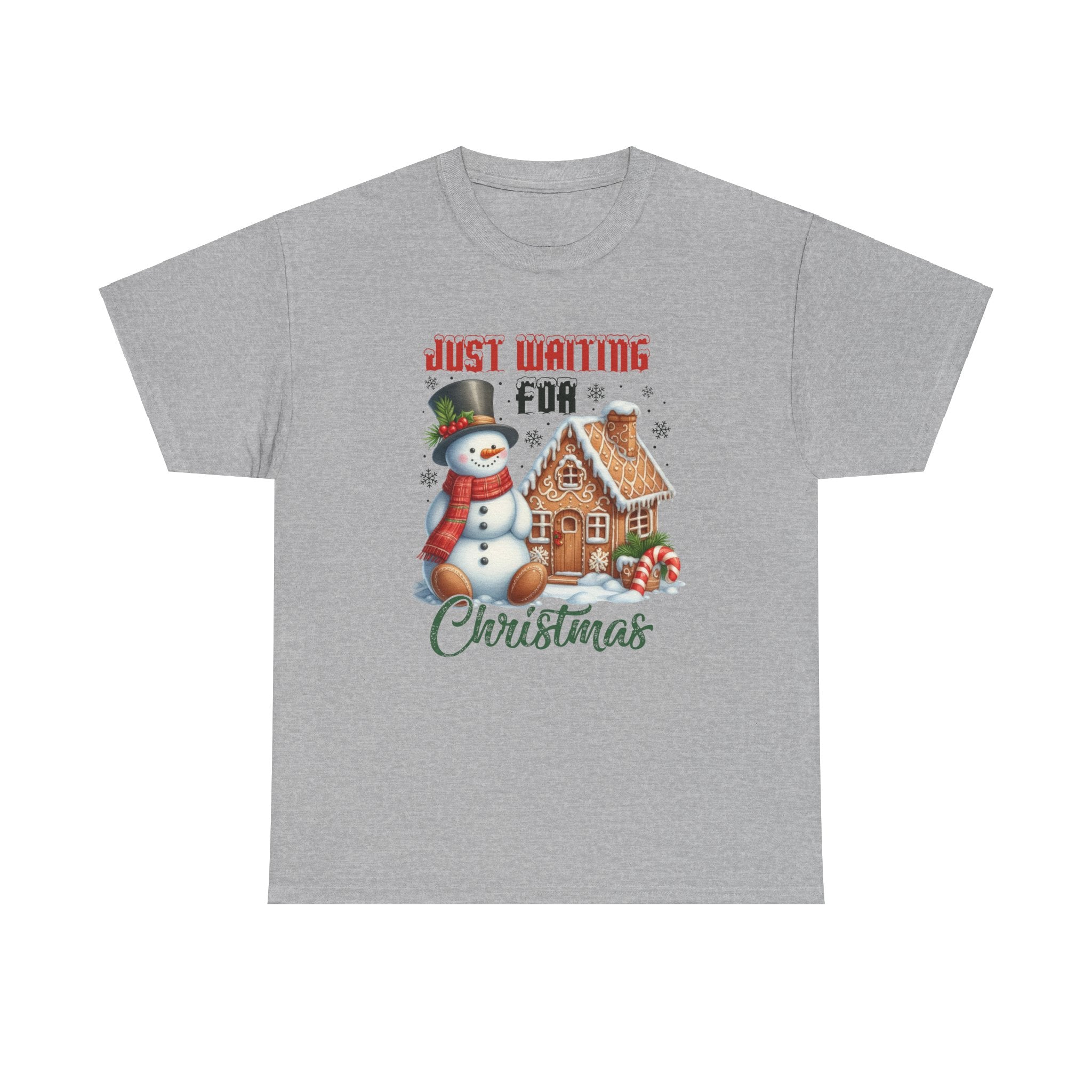 Christmas Snowman Heavy Cotton Tee - 'Just Waiting for Christmas'