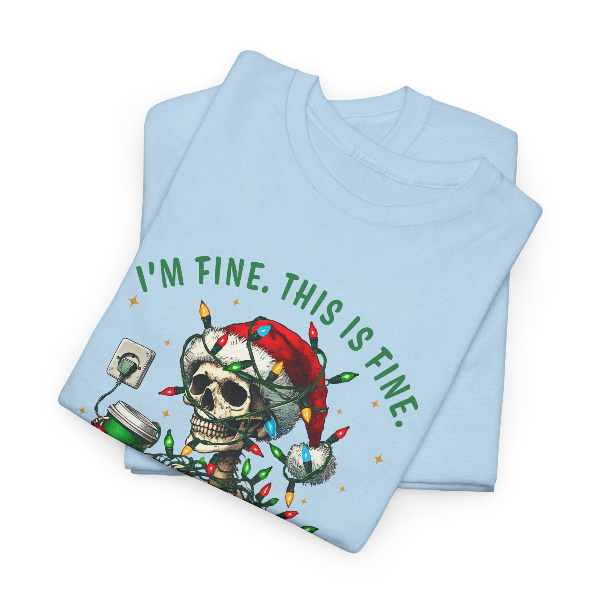 Funny Christmas Skeleton Tee - 'I'm Fine, This is Fine' Holiday T-Shirt