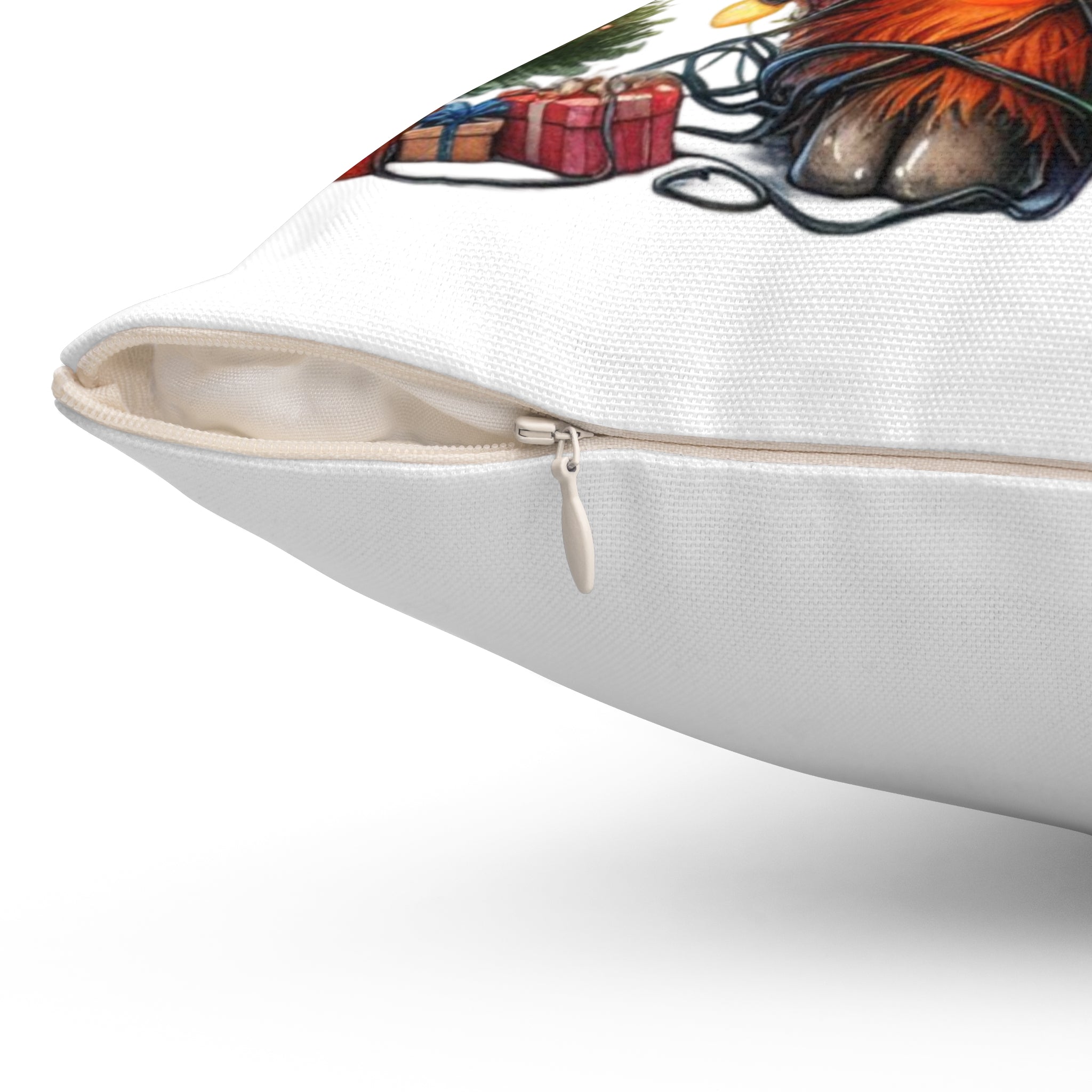 Festive Highland Cow Pillow - Holiday Decor with Christmas Lights