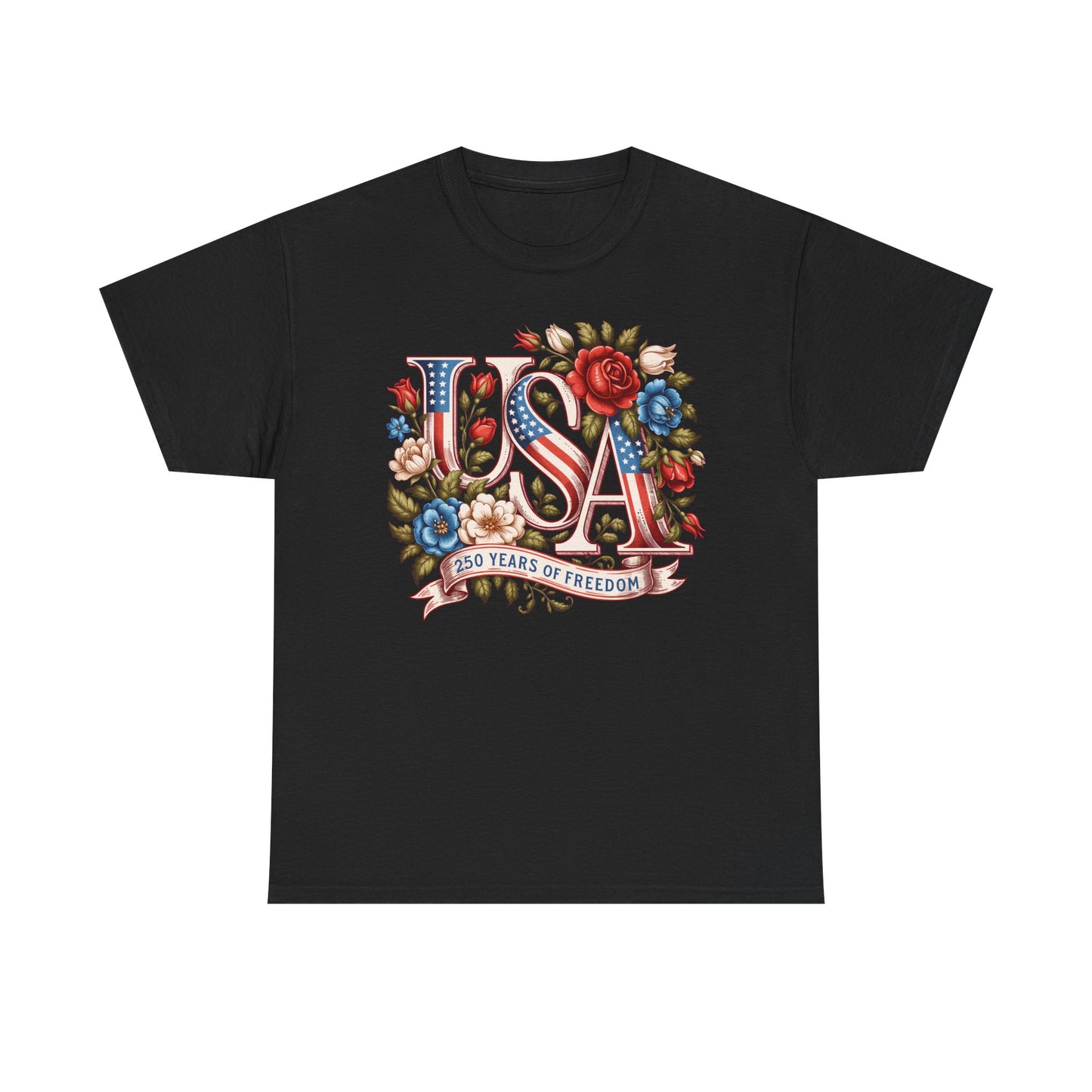 USA Floral Patriotic T-Shirt – "250 Years of Freedom" Vintage Americana Tee