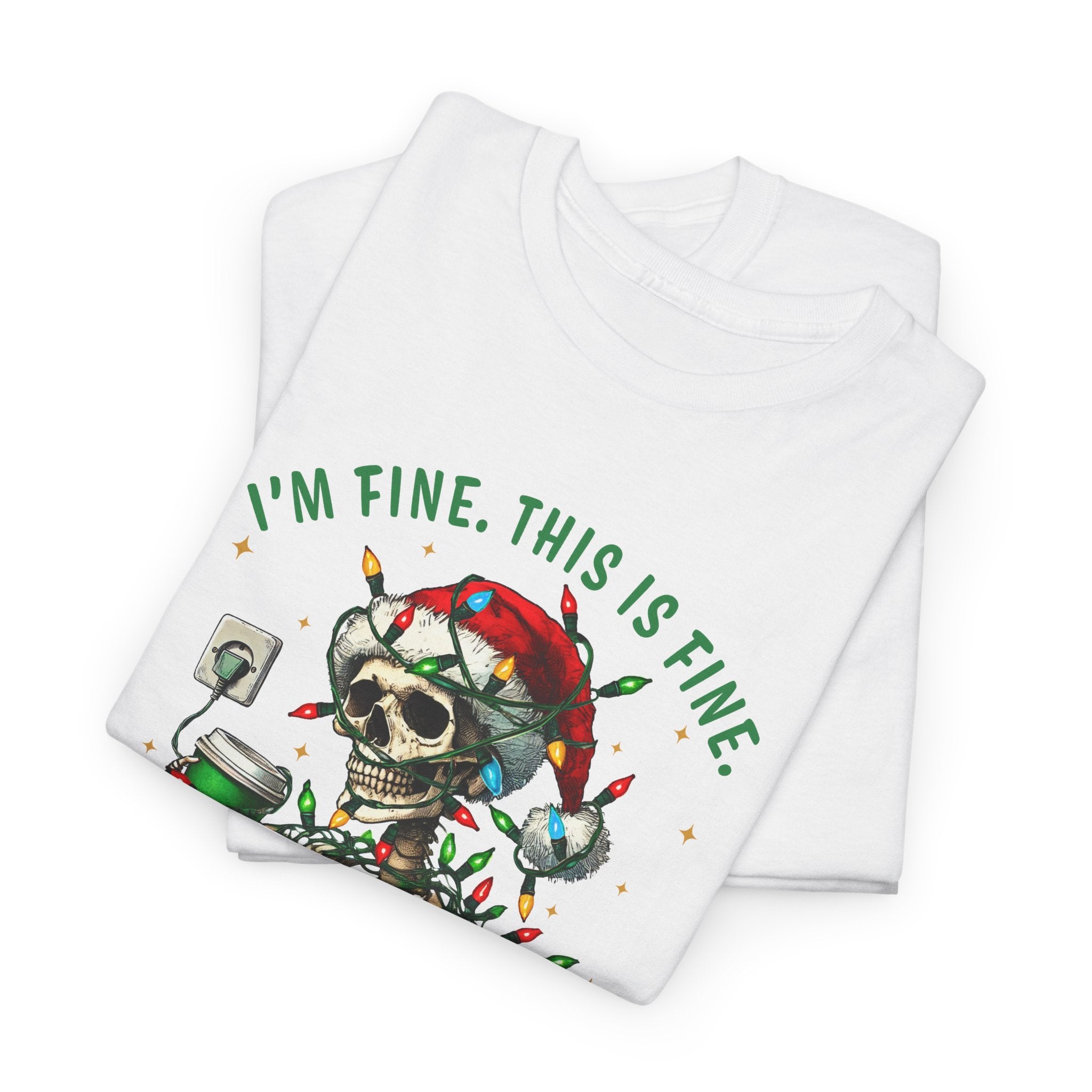 Funny Christmas Skeleton Tee - 'I'm Fine, This is Fine' Holiday T-Shirt