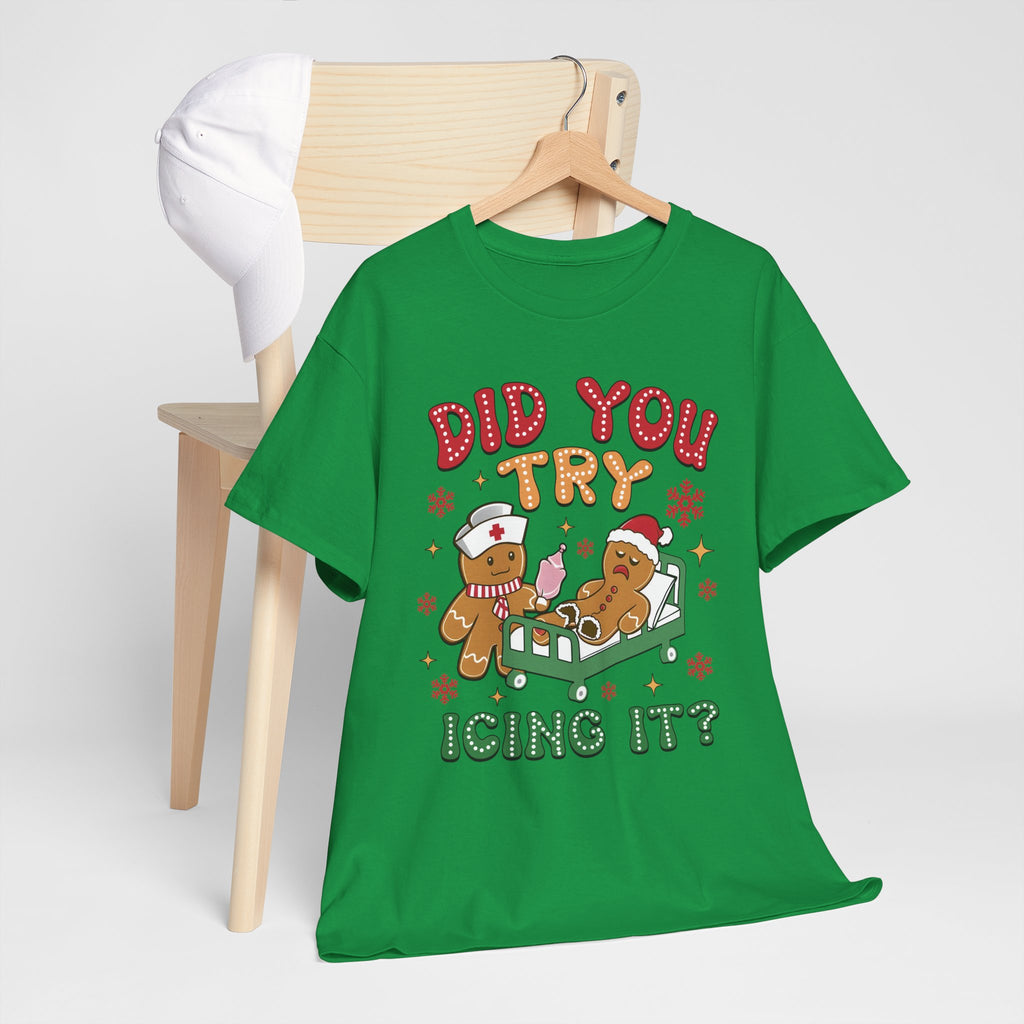 Playful Holiday Heavy Cotton Tee - 'Did You Try Icing It?'