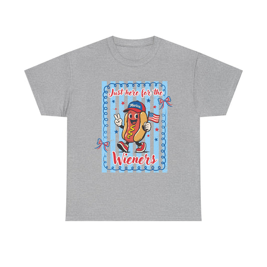 "Just Here for the Wieners" Patriotic Novelty T-Shirt