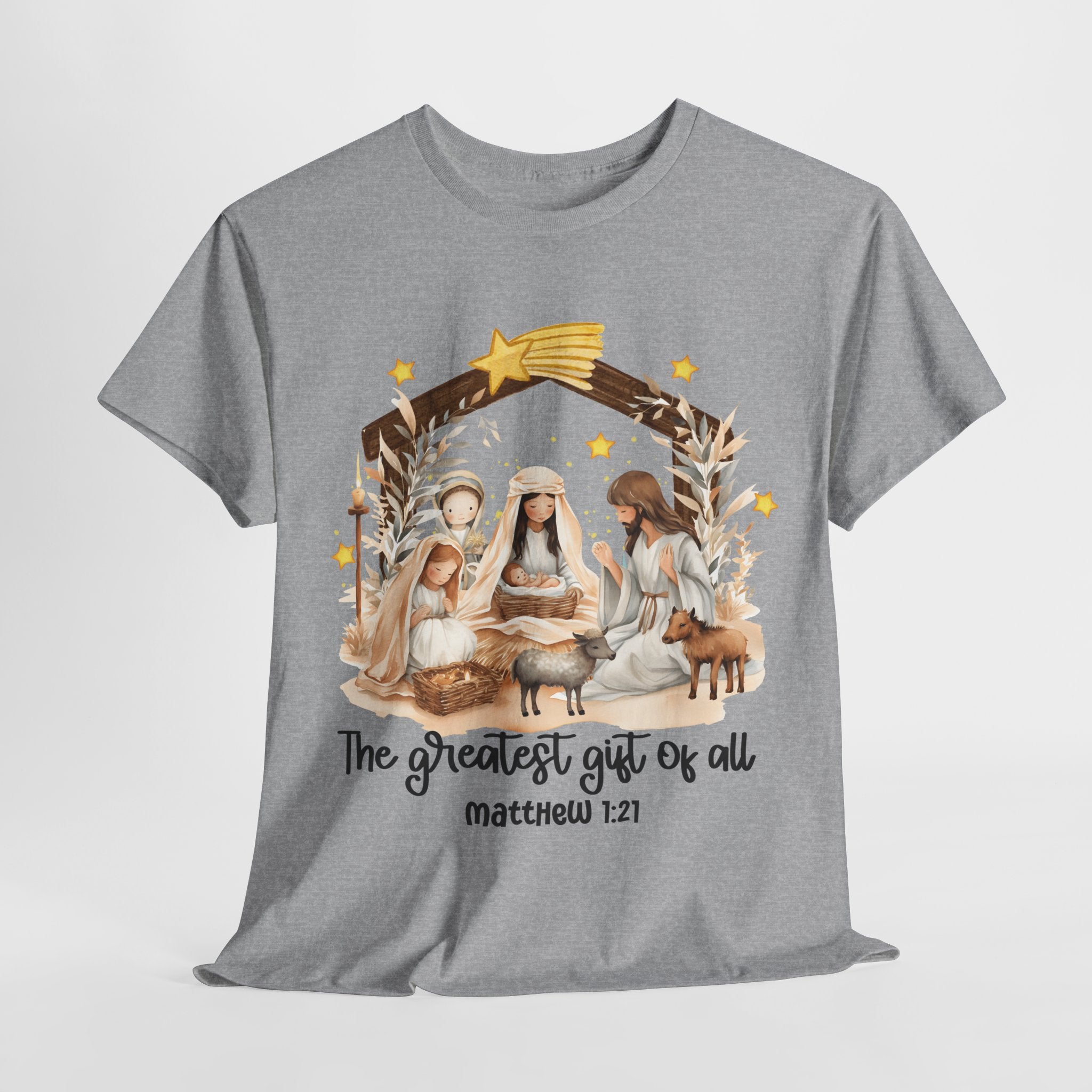 The Greatest Gift of All Heavy Cotton Tee - Christmas Nativity Design