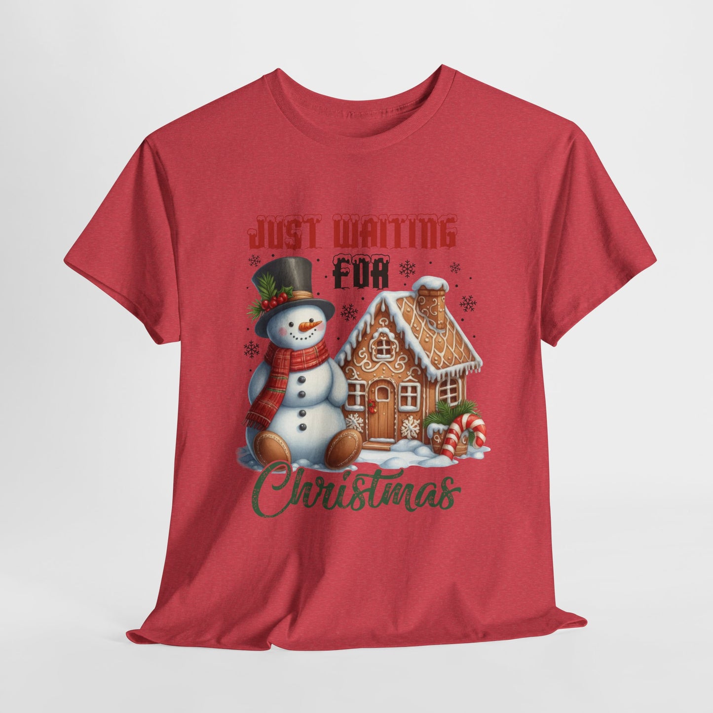 Christmas Snowman Heavy Cotton Tee - 'Just Waiting for Christmas'