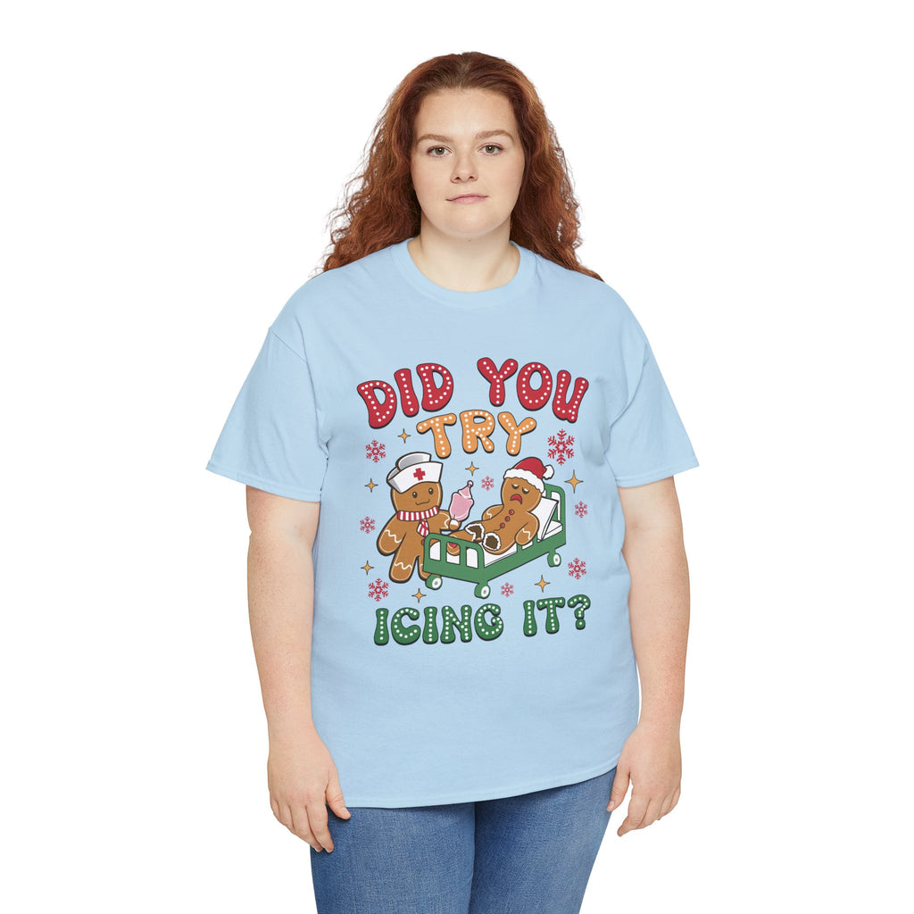 Playful Holiday Heavy Cotton Tee - 'Did You Try Icing It?'