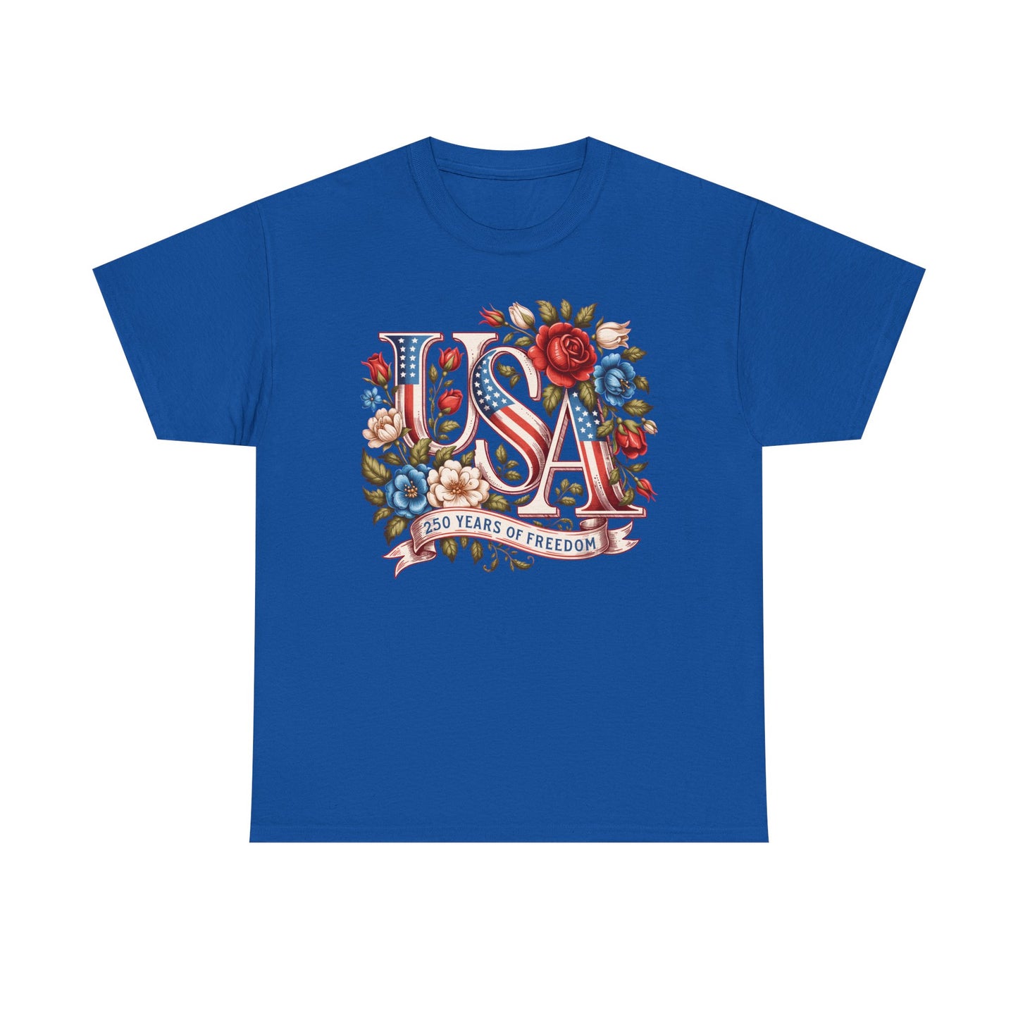 USA Floral Patriotic T-Shirt – "250 Years of Freedom" Vintage Americana Tee