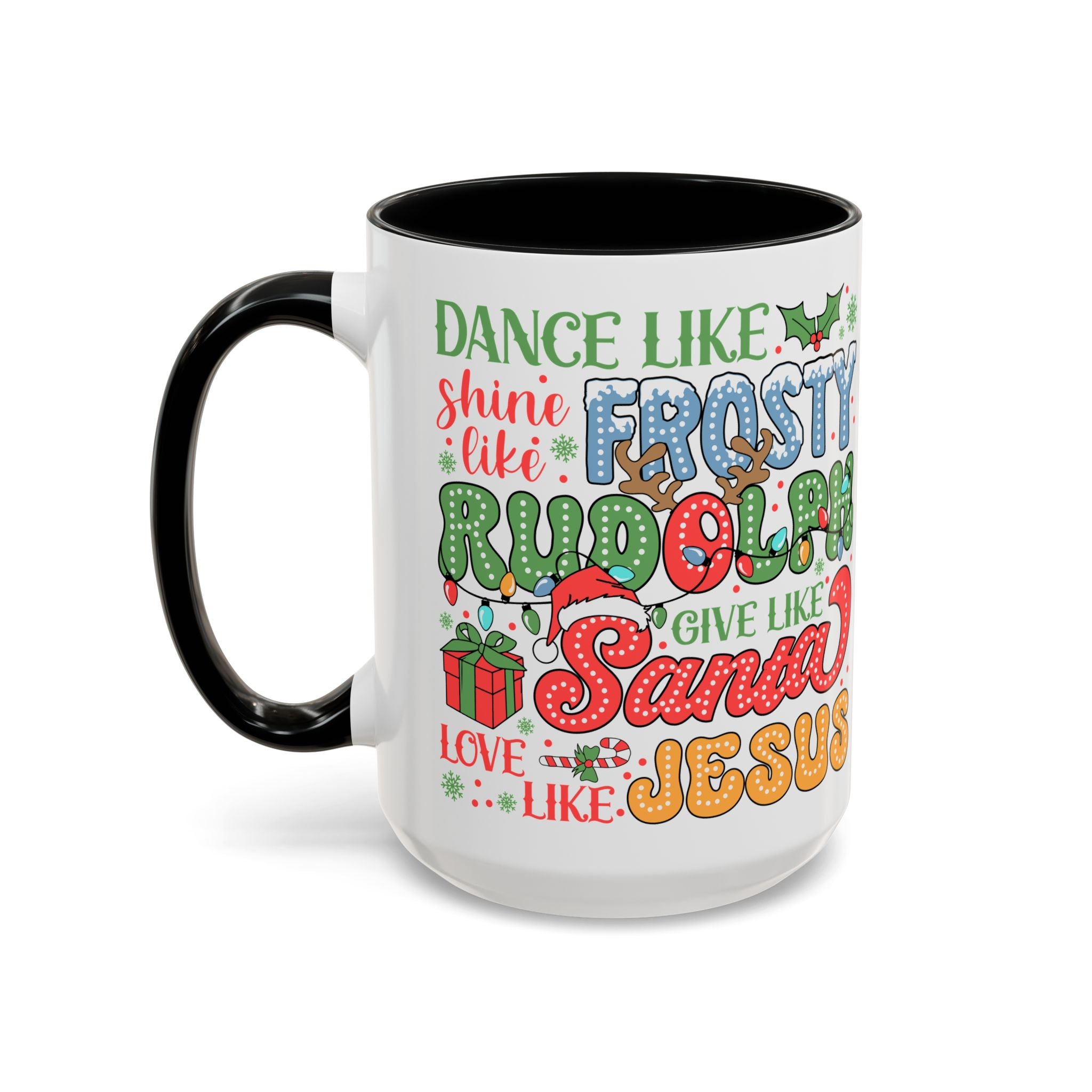 Festive Accent Coffee Mug - Holiday Cheer with Santa & Friends Design