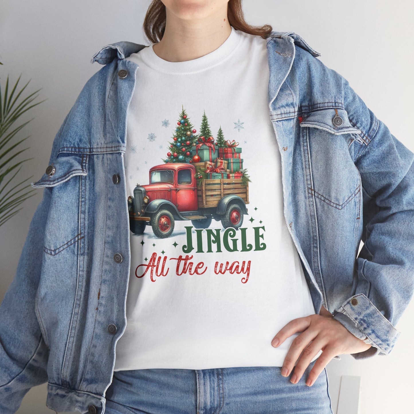 Jingle All the Way Holiday Tee - Heavy Cotton Shirt for Christmas Celebrations