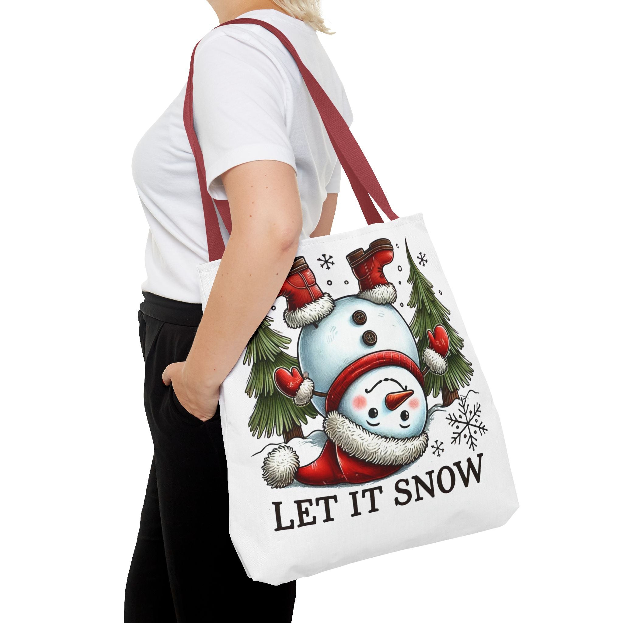 Festive Snowman Tote Bag - "Let It Snow" Christmas Shopping Bag