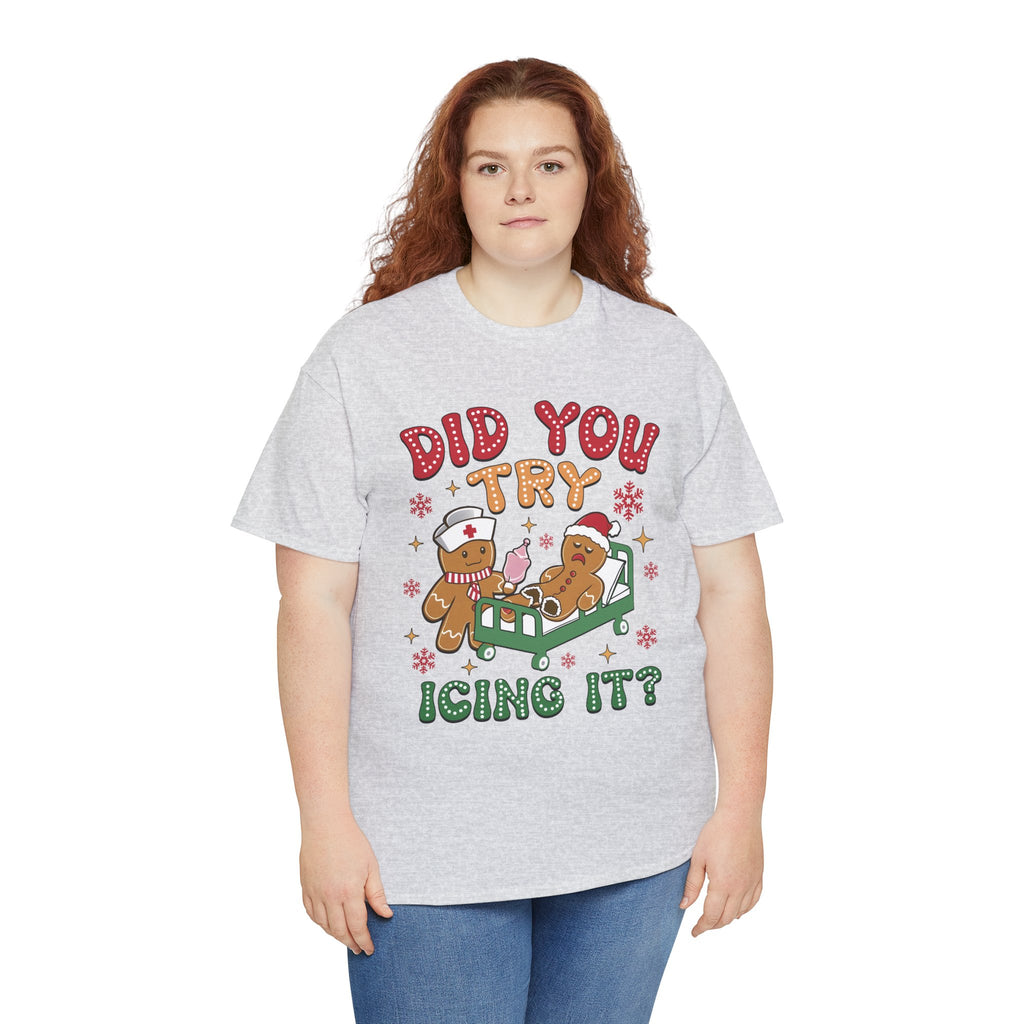 Playful Holiday Heavy Cotton Tee - 'Did You Try Icing It?'