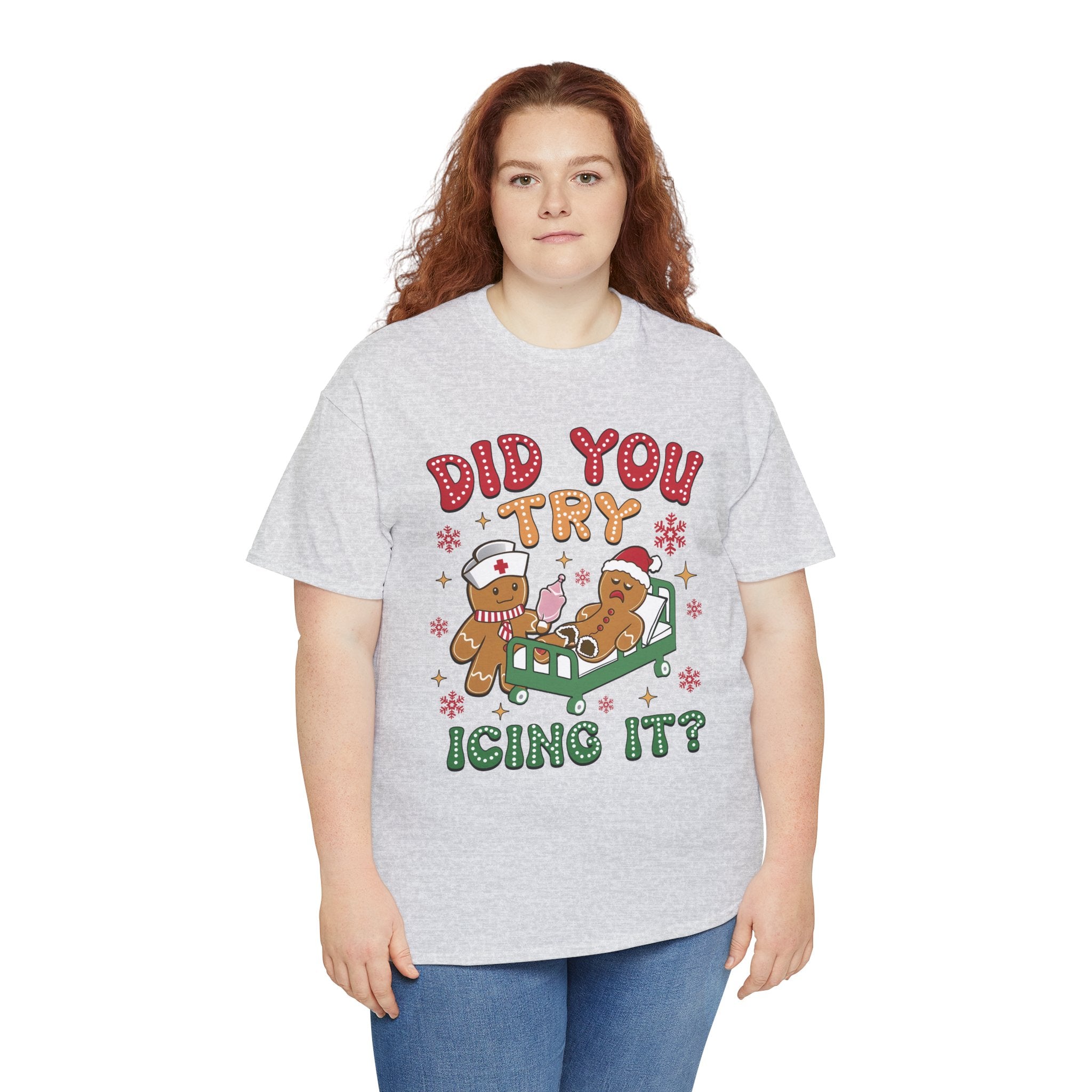 Playful Holiday Heavy Cotton Tee - 'Did You Try Icing It?'
