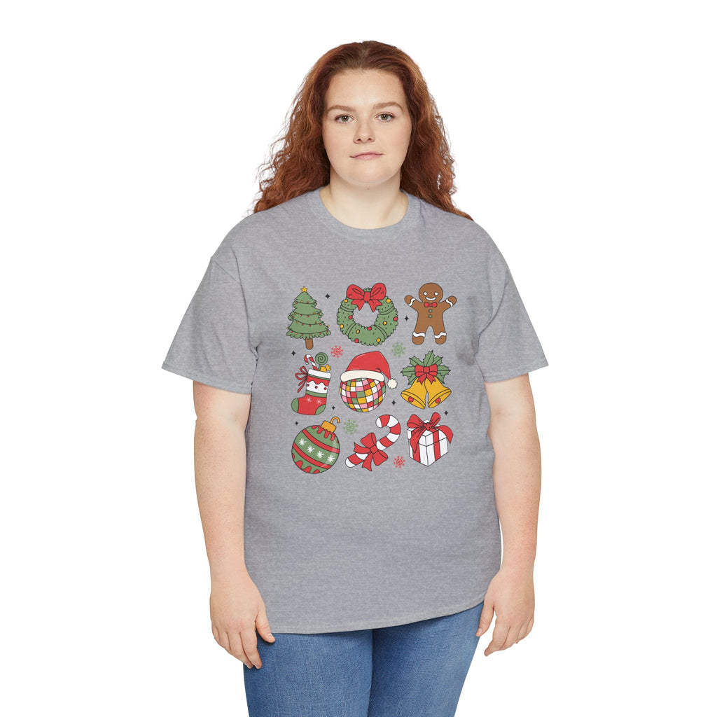 Festive Holiday Heavy Cotton Tee - Christmas Cheer Design
