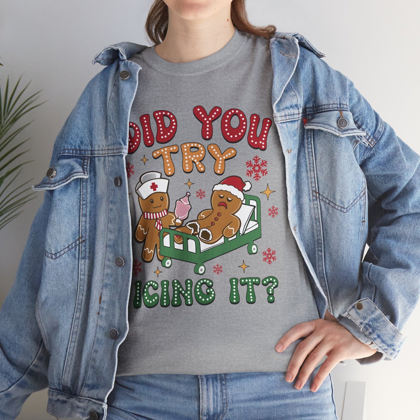 Playful Holiday Heavy Cotton Tee - 'Did You Try Icing It?'