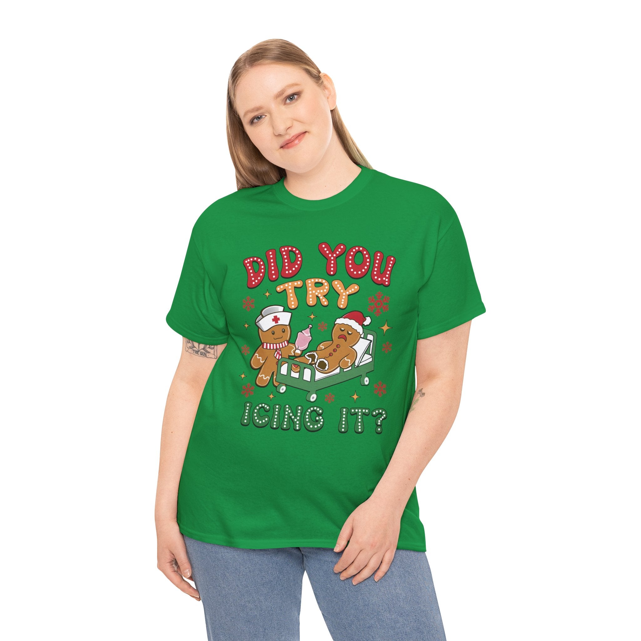 Playful Holiday Heavy Cotton Tee - 'Did You Try Icing It?'