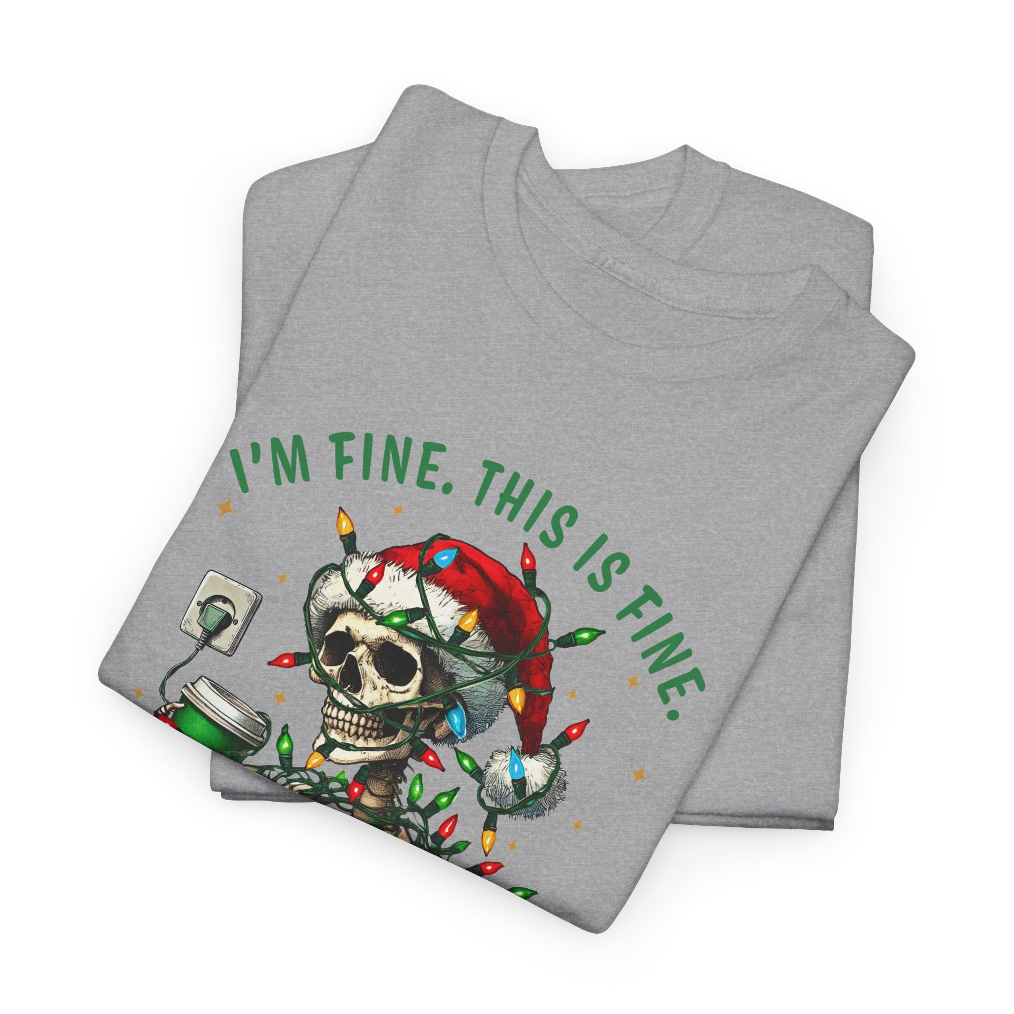 Funny Christmas Skeleton Tee - 'I'm Fine, This is Fine' Holiday T-Shirt