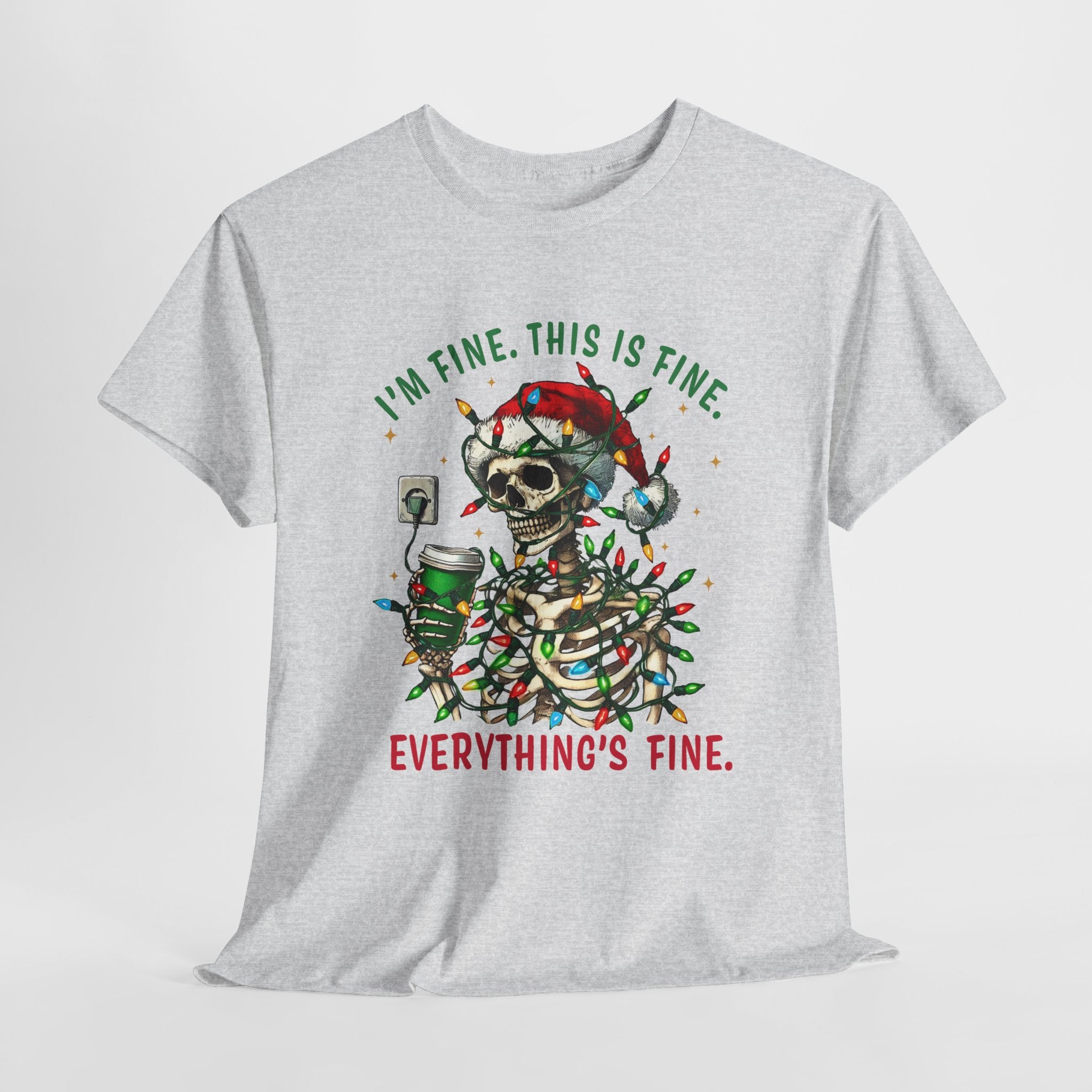 Funny Christmas Skeleton Tee - 'I'm Fine, This is Fine' Holiday T-Shirt